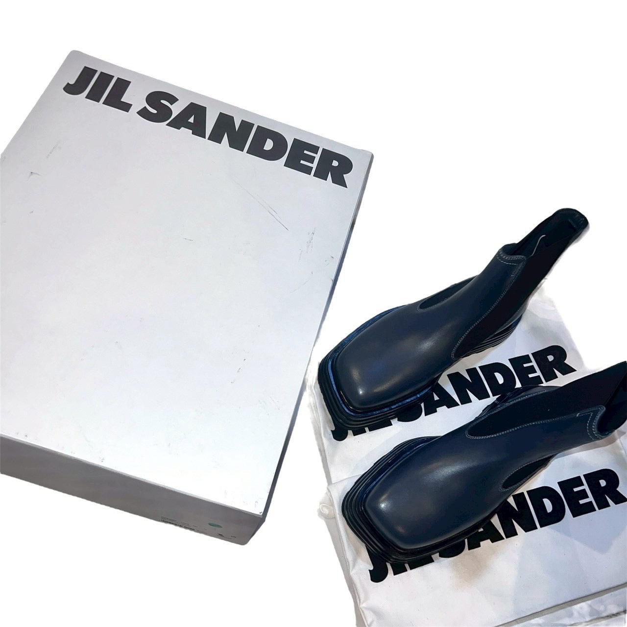 45万 新品◆JIL SANDER◆スクエアトゥ◇サイドゴアブーツ◇紺グレー