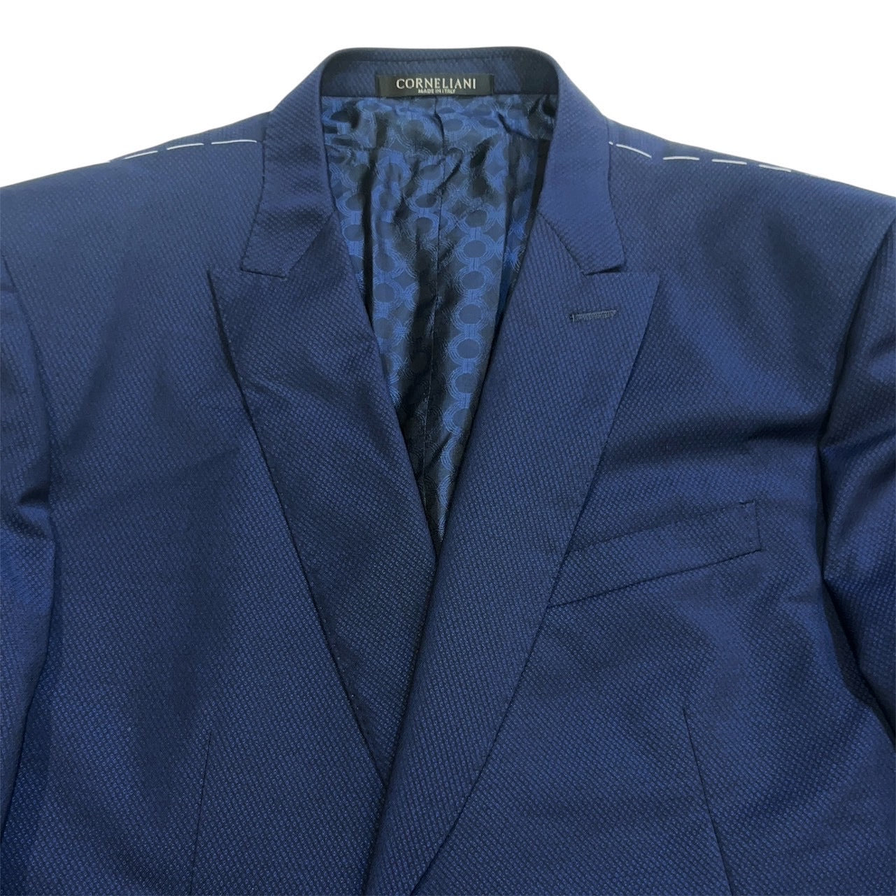 80万 一日限定出品 CORNELIANI ITALY 3Pスーツ ダイヤ織り 青 56