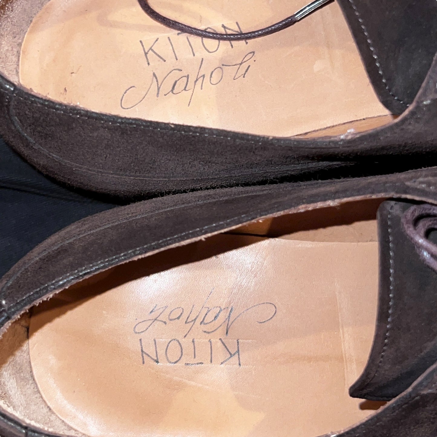 48万 新品 Kiton 総手縫い スエード ダービーシューズ 茶 10.5
