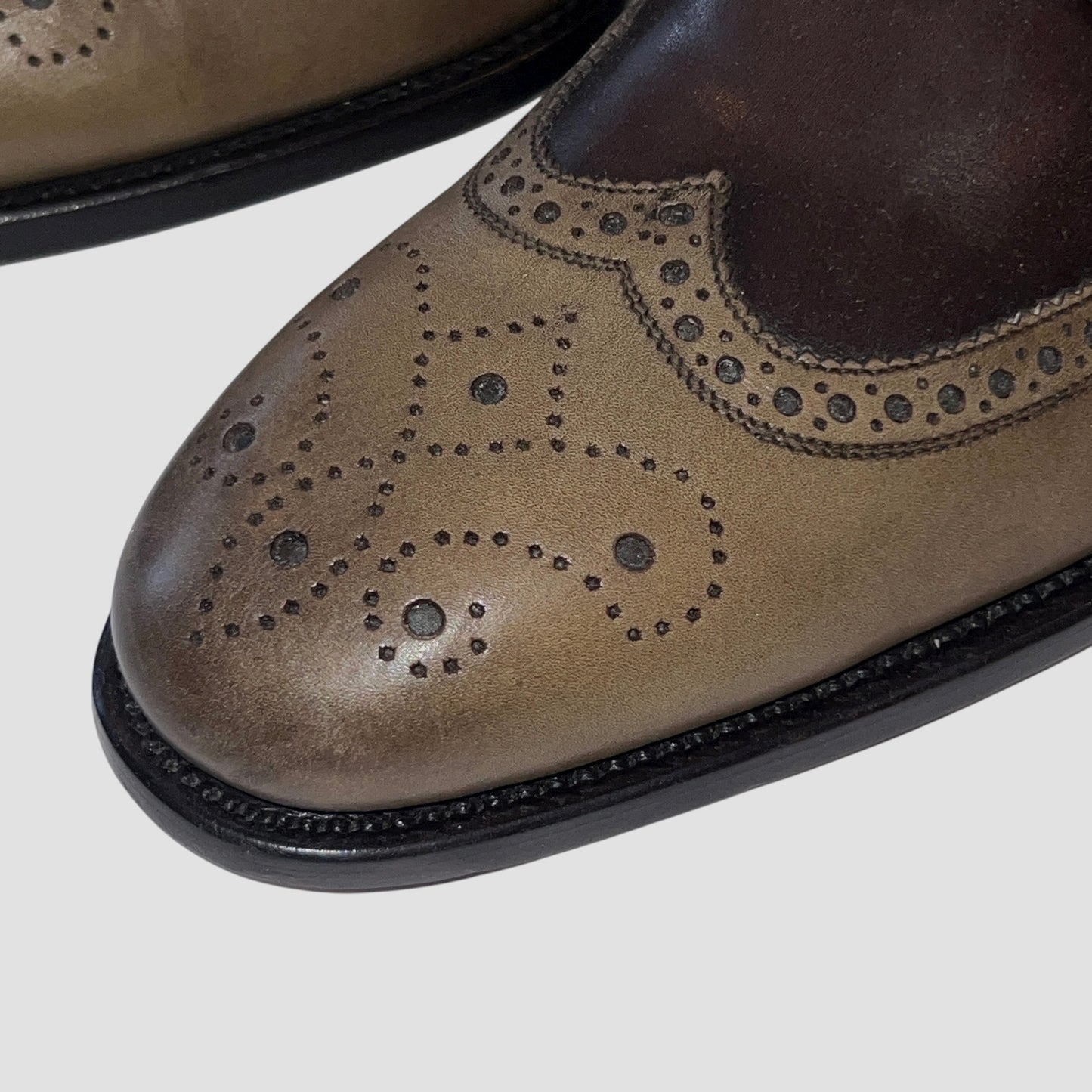 120万 新品 Kiton ビスポーク シューズ メダリオン カーキ/茶ボルドー