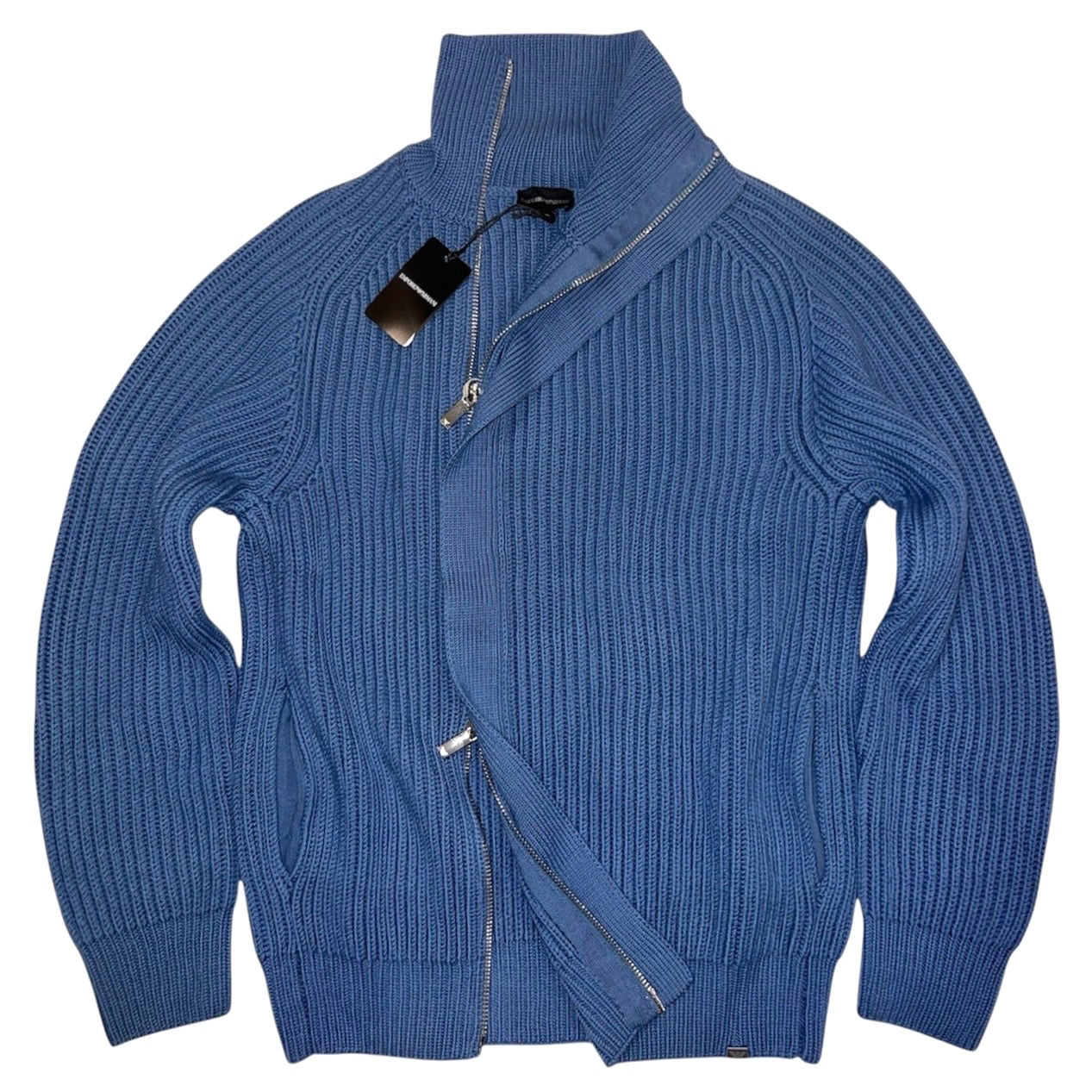 15万 EMPORIO ARMANI 厚手 Zip ニット ブルゾン ターコイズ