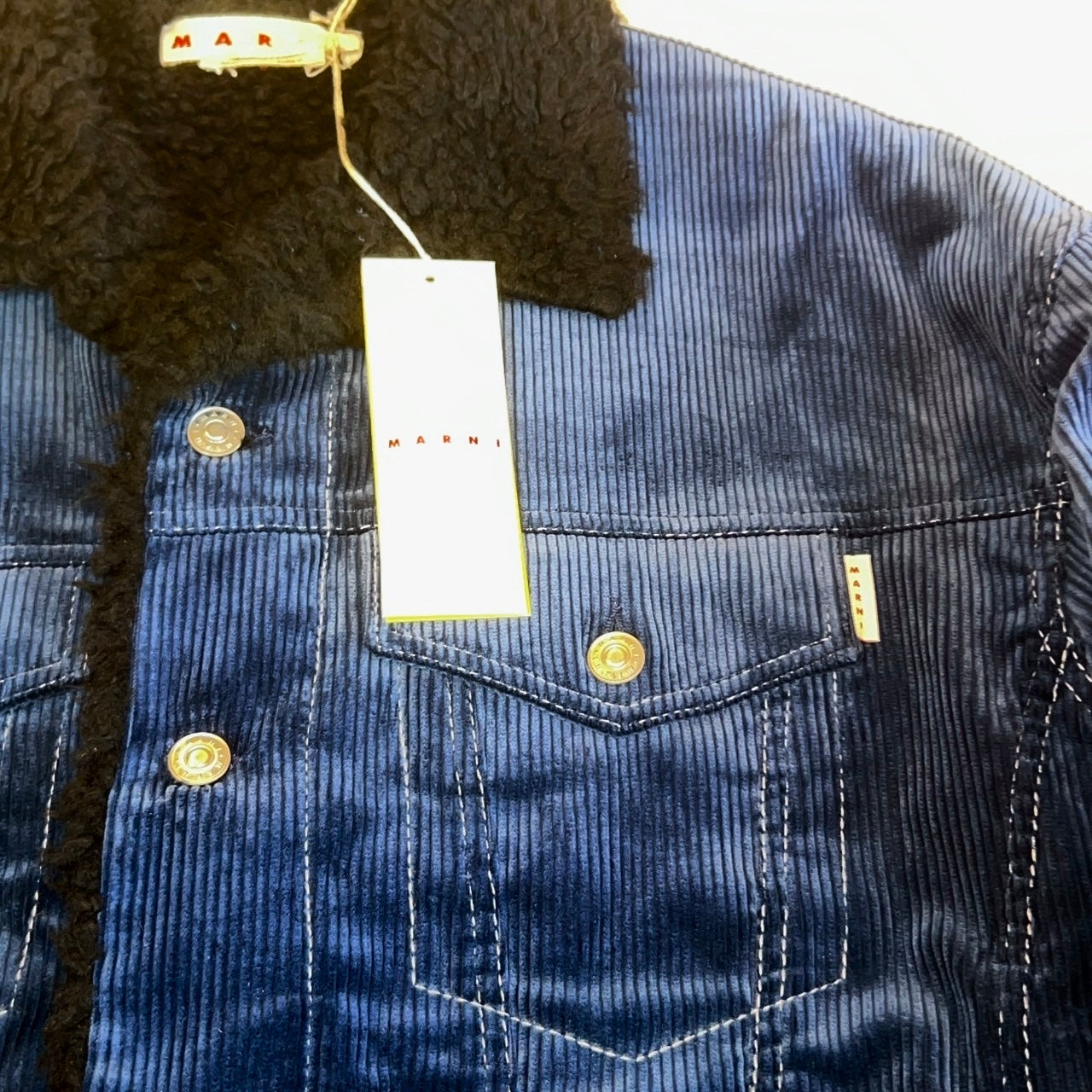 28万 新品 MARNI コーデュロイ ファージャケット 青黒 イタリア製