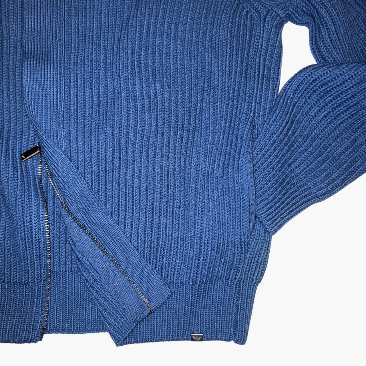 15万 EMPORIO ARMANI 厚手 Zip ニット ブルゾン ターコイズ
