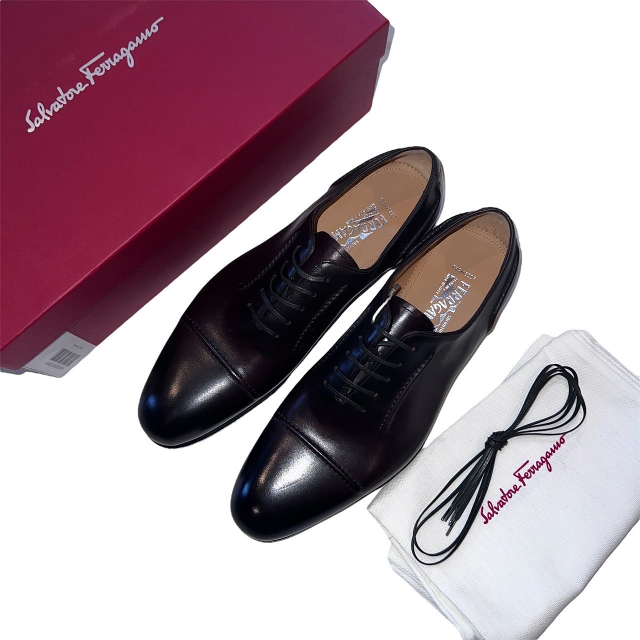 33万 新品 FERRAGAMO (最高峰)TRAMEZZA オックスフォード レザーシューズ 茶 7.5EEE