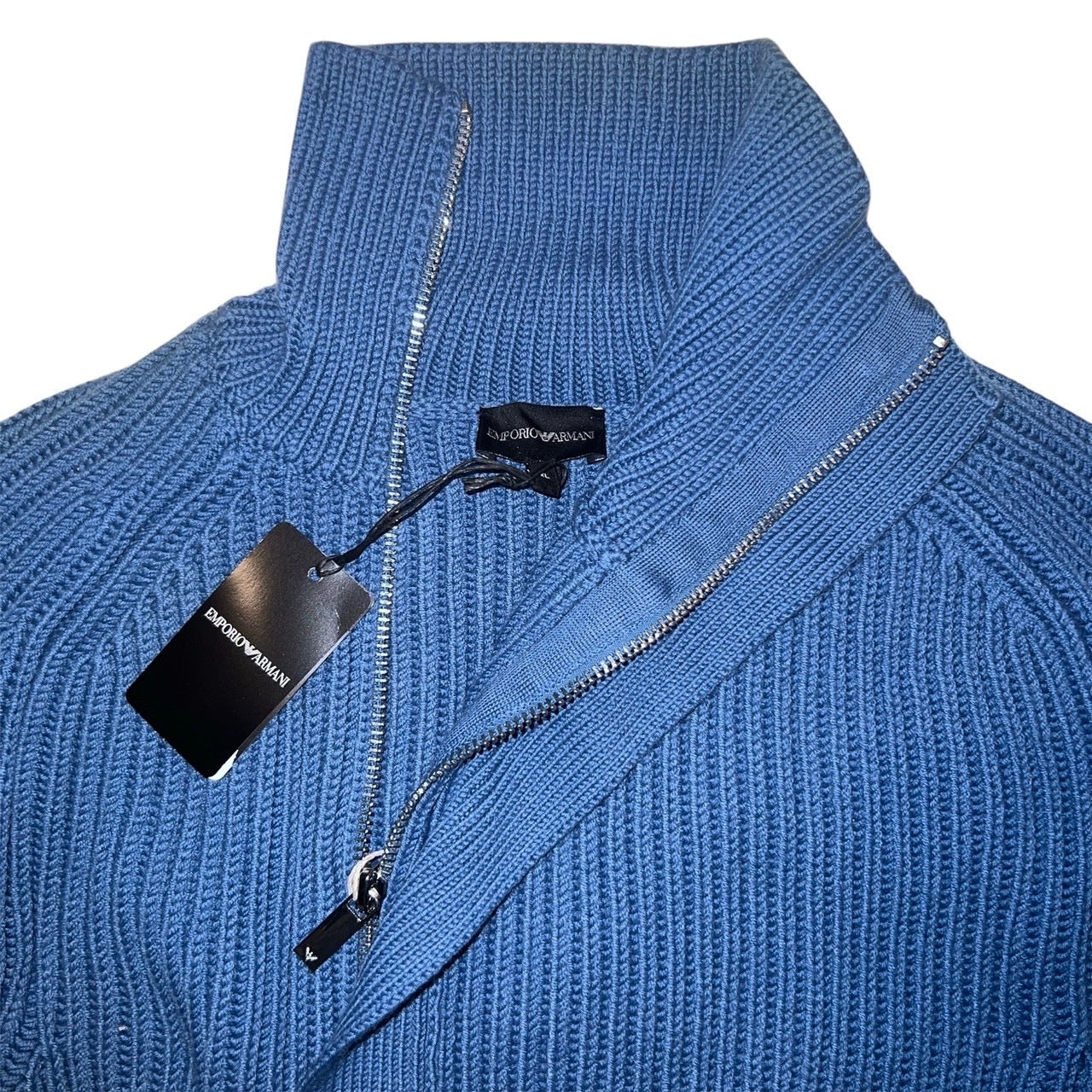 15万 EMPORIO ARMANI 厚手 Zip ニット ブルゾン ターコイズ