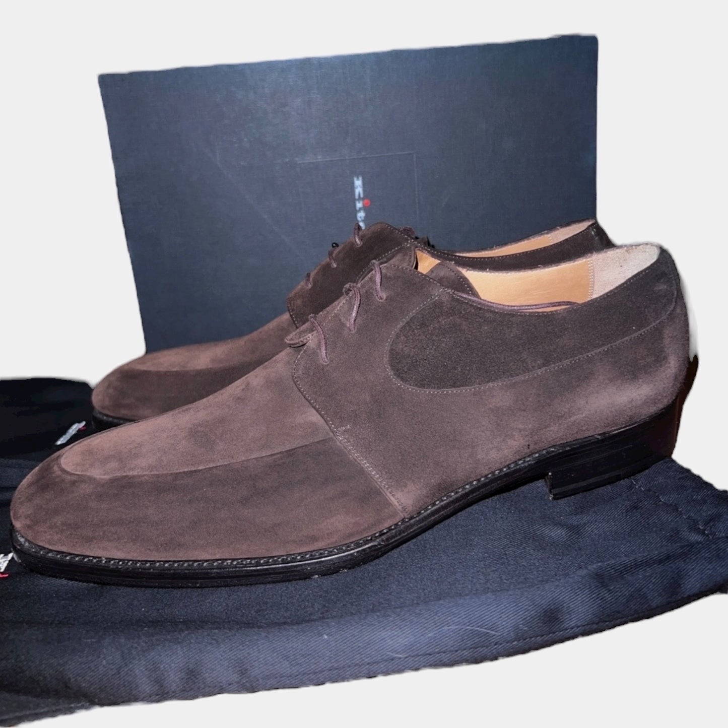 48万 新品 Kiton 総手縫い スエード ダービーシューズ 茶 10.5