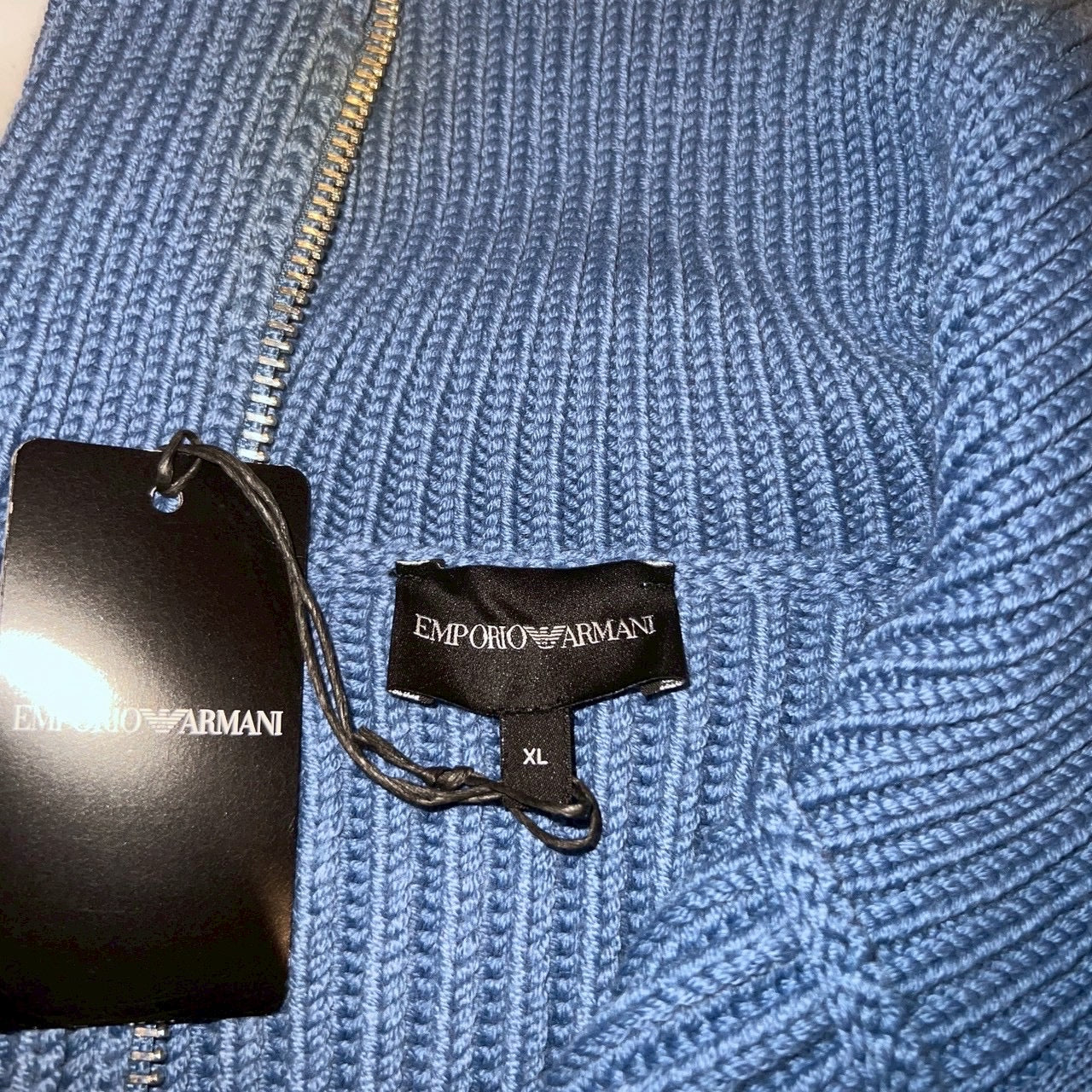 15万 EMPORIO ARMANI 厚手 Zip ニット ブルゾン ターコイズ