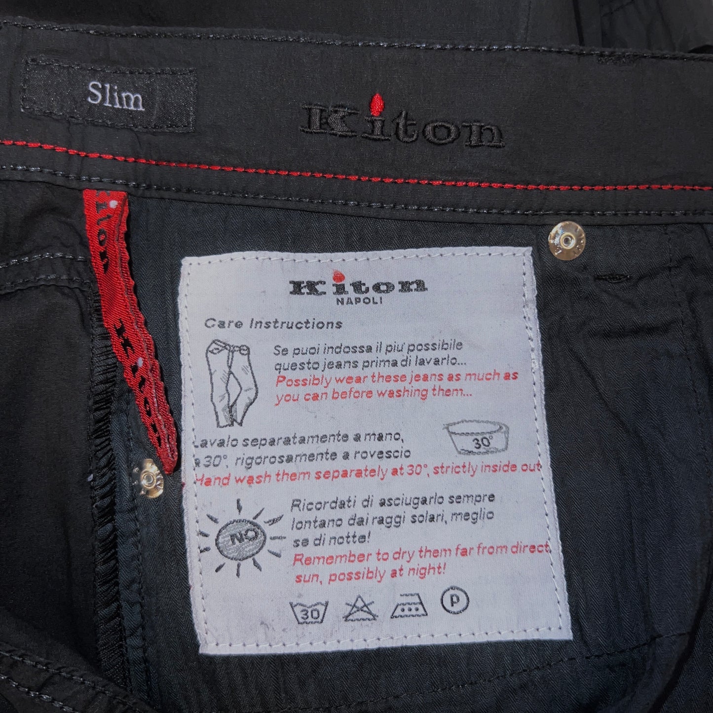 19万 新品 Kiton 総手縫い 超定番 ブラック 5ポケ パンツ 32
