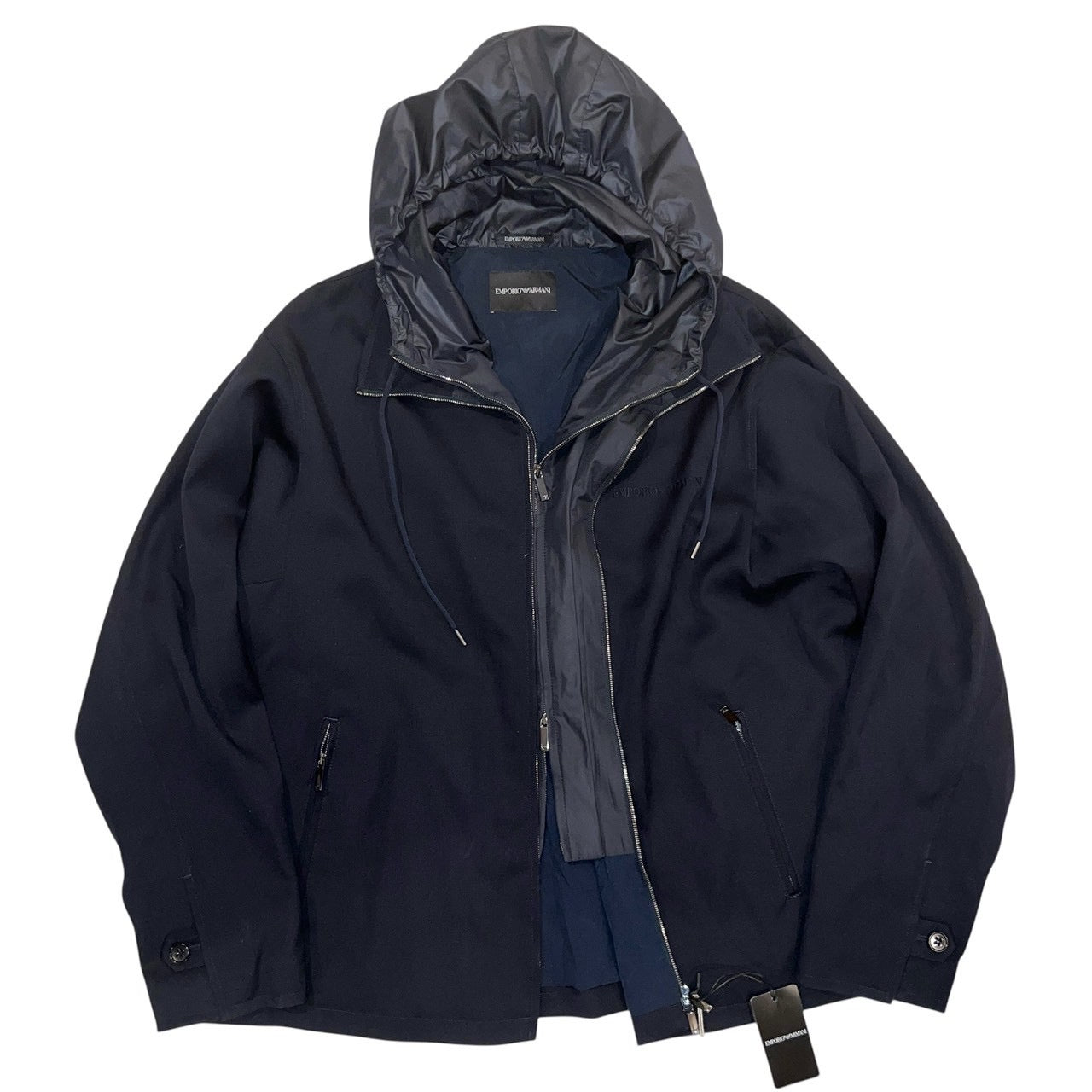 21万 新品 E.ARMANI バージンウール100% 異素材 ウインドブルゾン