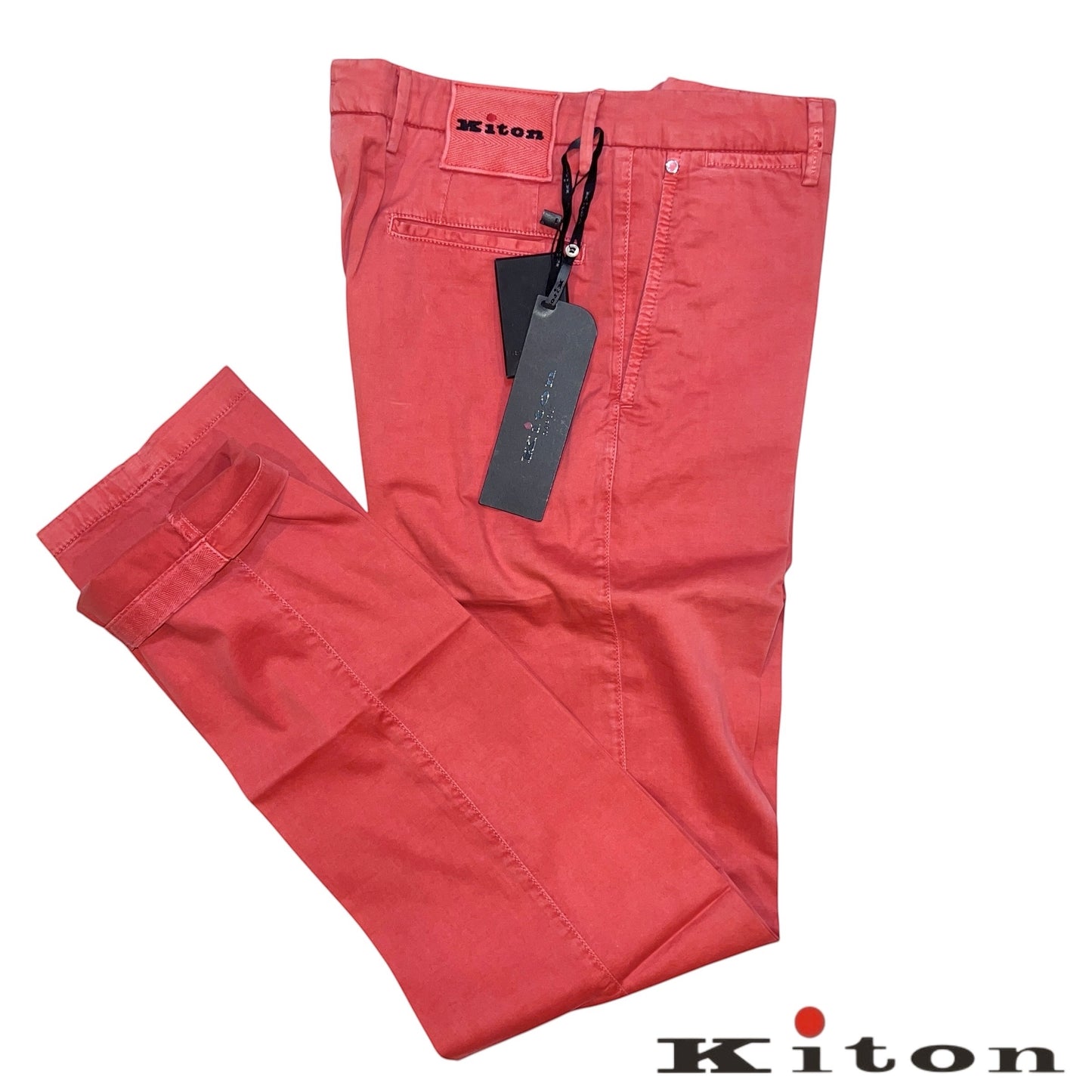22万 新品 Kiton 総手縫い シルク ウォッシュドコーラル パンツ 32