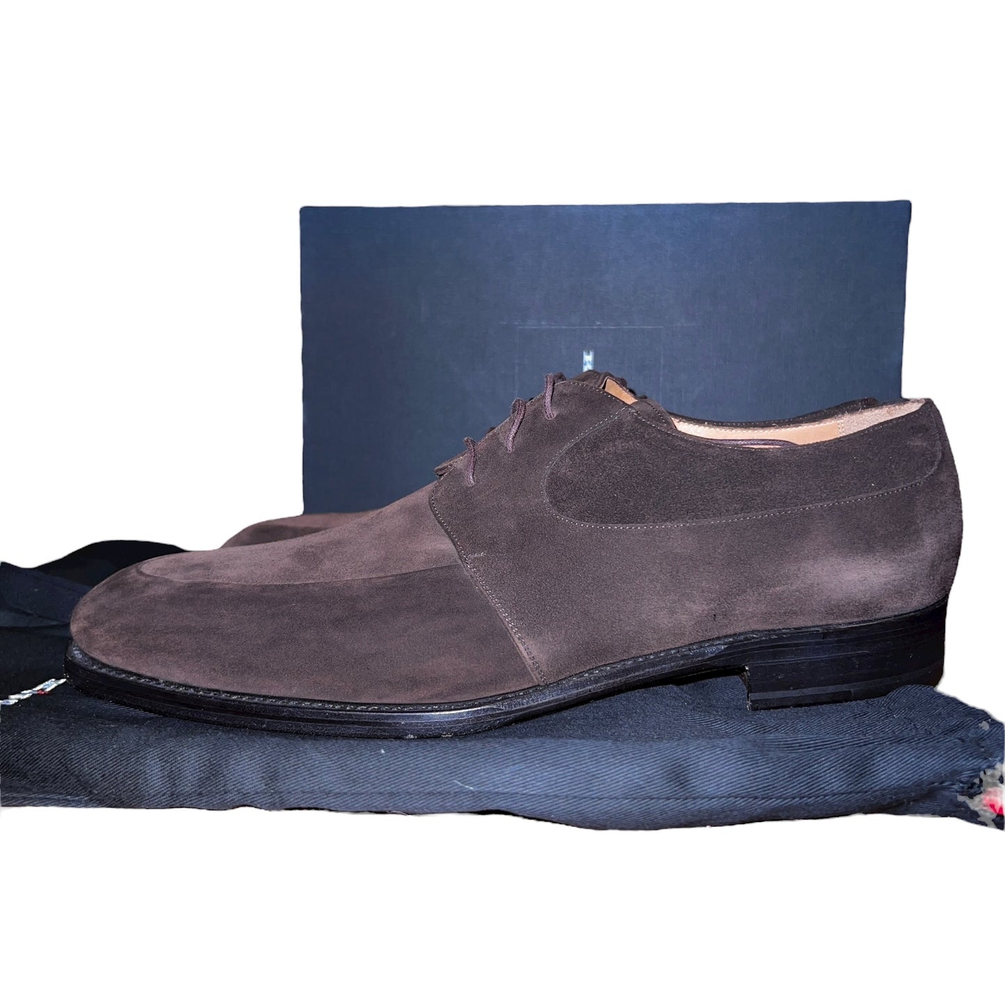 48万 新品 Kiton 総手縫い スエード ダービーシューズ 茶 10.5
