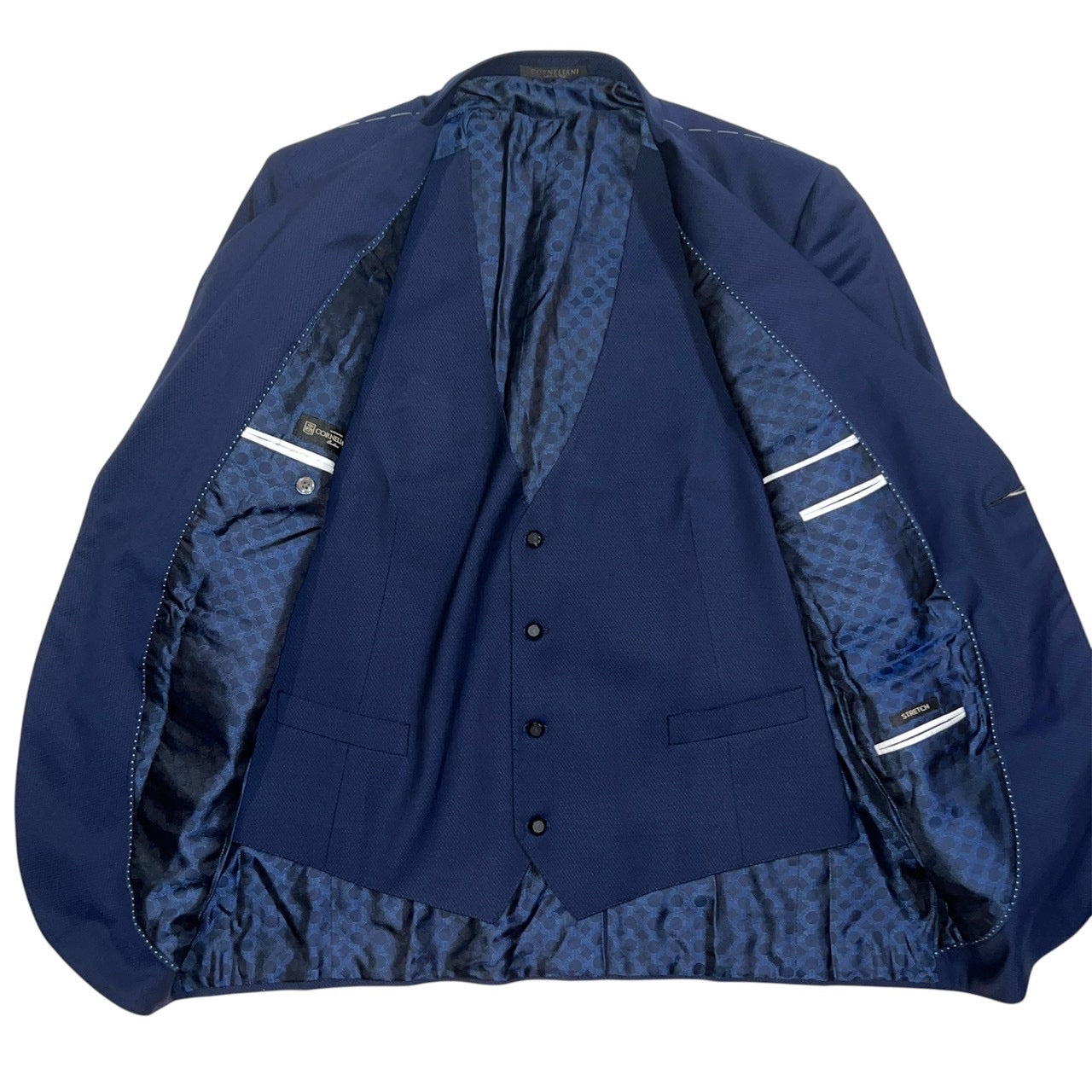 80万 一日限定出品 CORNELIANI ITALY 3Pスーツ ダイヤ織り 青 56