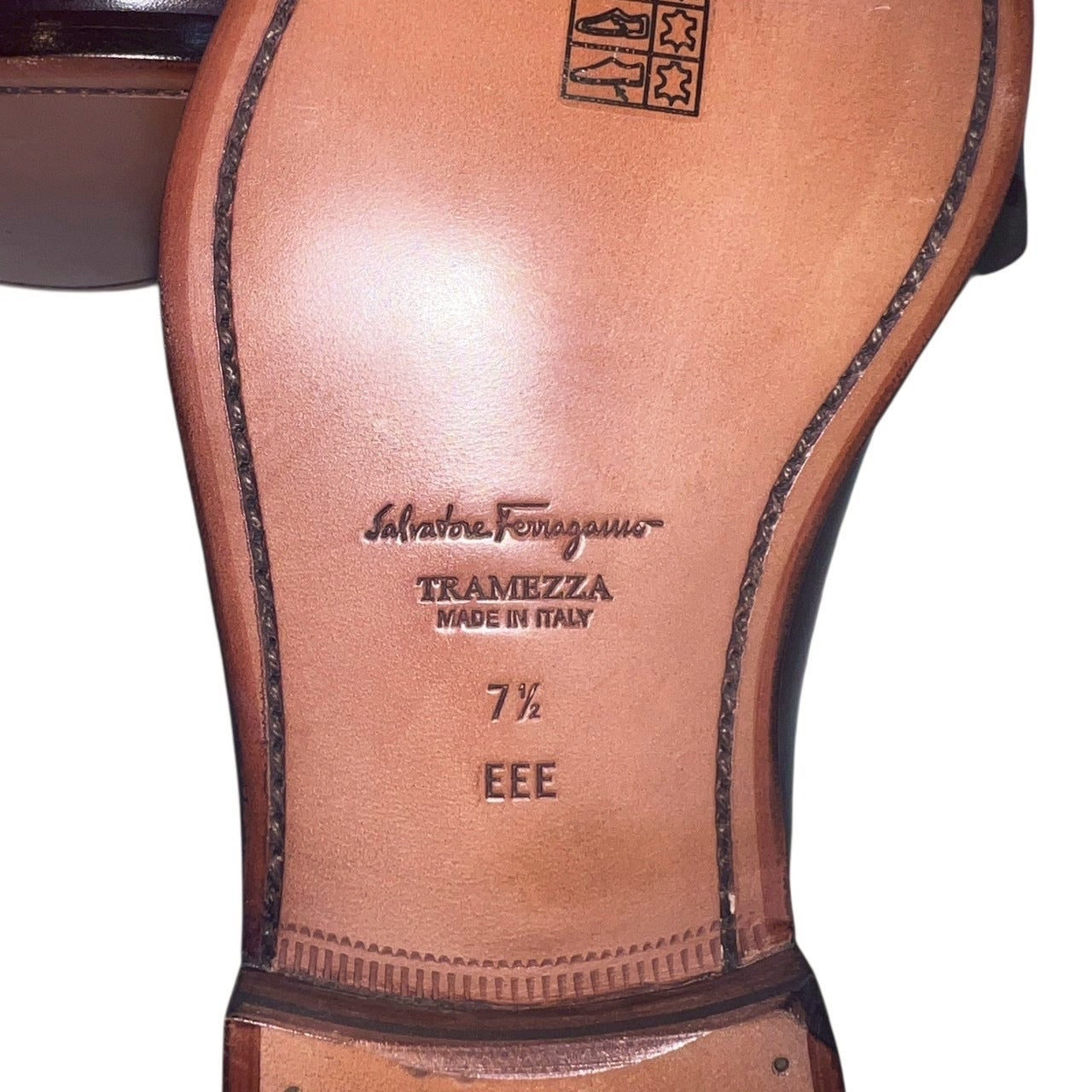 33万 新品 FERRAGAMO (最高峰)TRAMEZZA オックスフォード レザーシューズ 茶 7.5EEE
