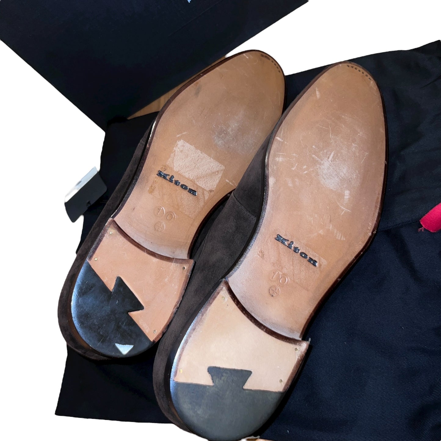 48万 新品 Kiton 総手縫い スエード ダービーシューズ 茶 10.5