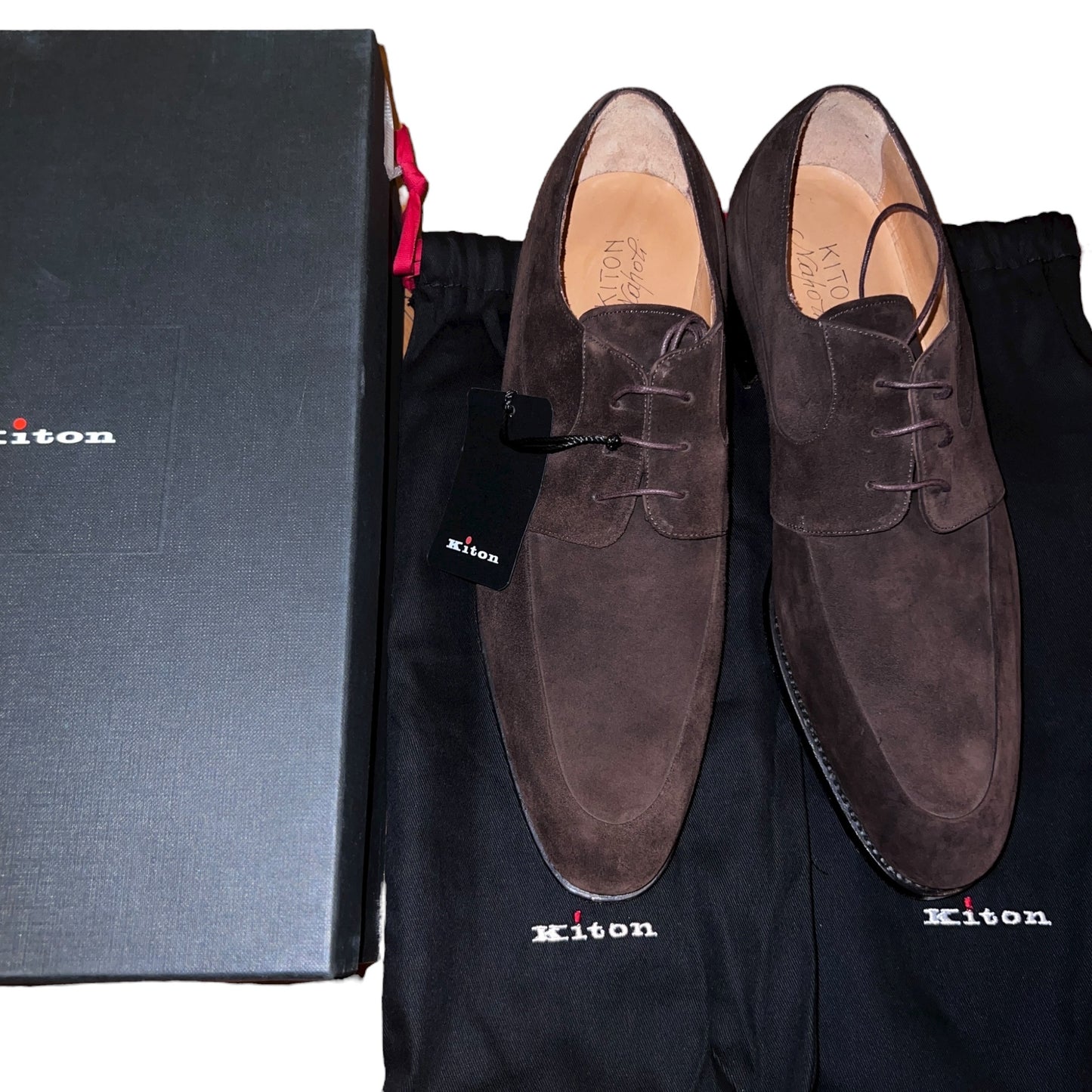 48万 新品 Kiton 総手縫い スエード ダービーシューズ 茶 10.5