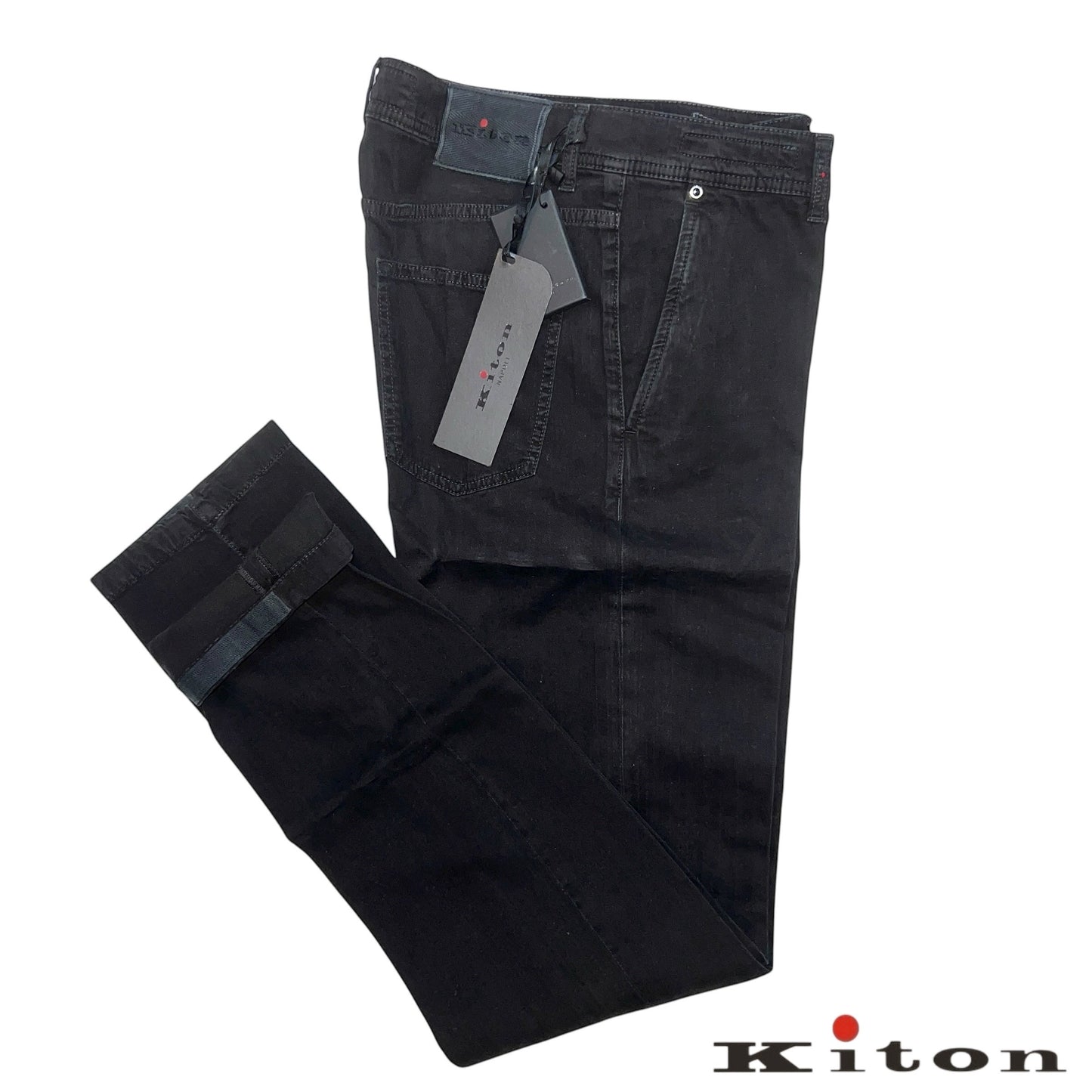 24万 新品 Kiton 総手縫い カシミア ヘリンボーンブラック パンツ 32