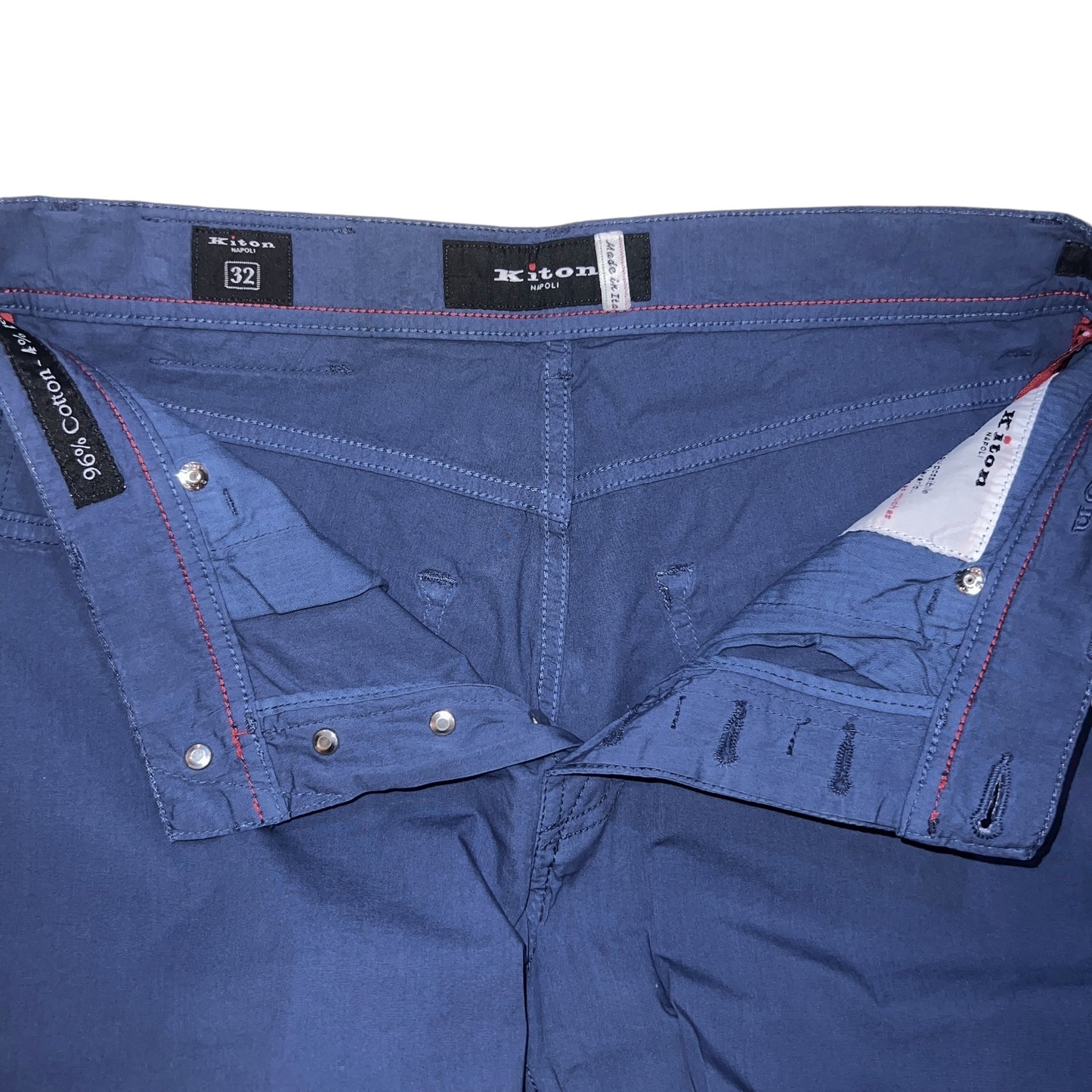 19万 新品 Kiton 総手縫い 鉄青グレーブルー 5ポケ パンツ 32
