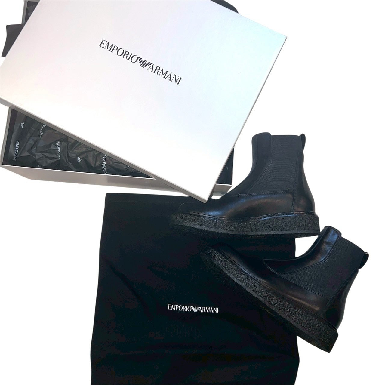 16万 新品 EMPORIO ARMANI カーフレザー サイドゴアブーツ 黒 7