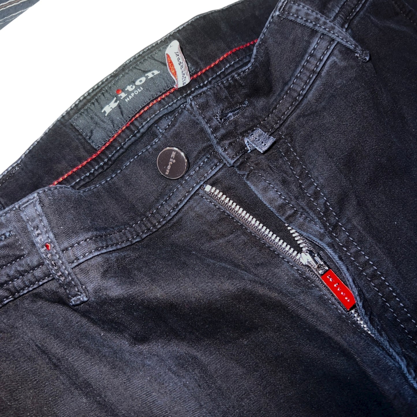 24万 新品 Kiton 総手縫い カシミア ヘリンボーンブラック パンツ 32