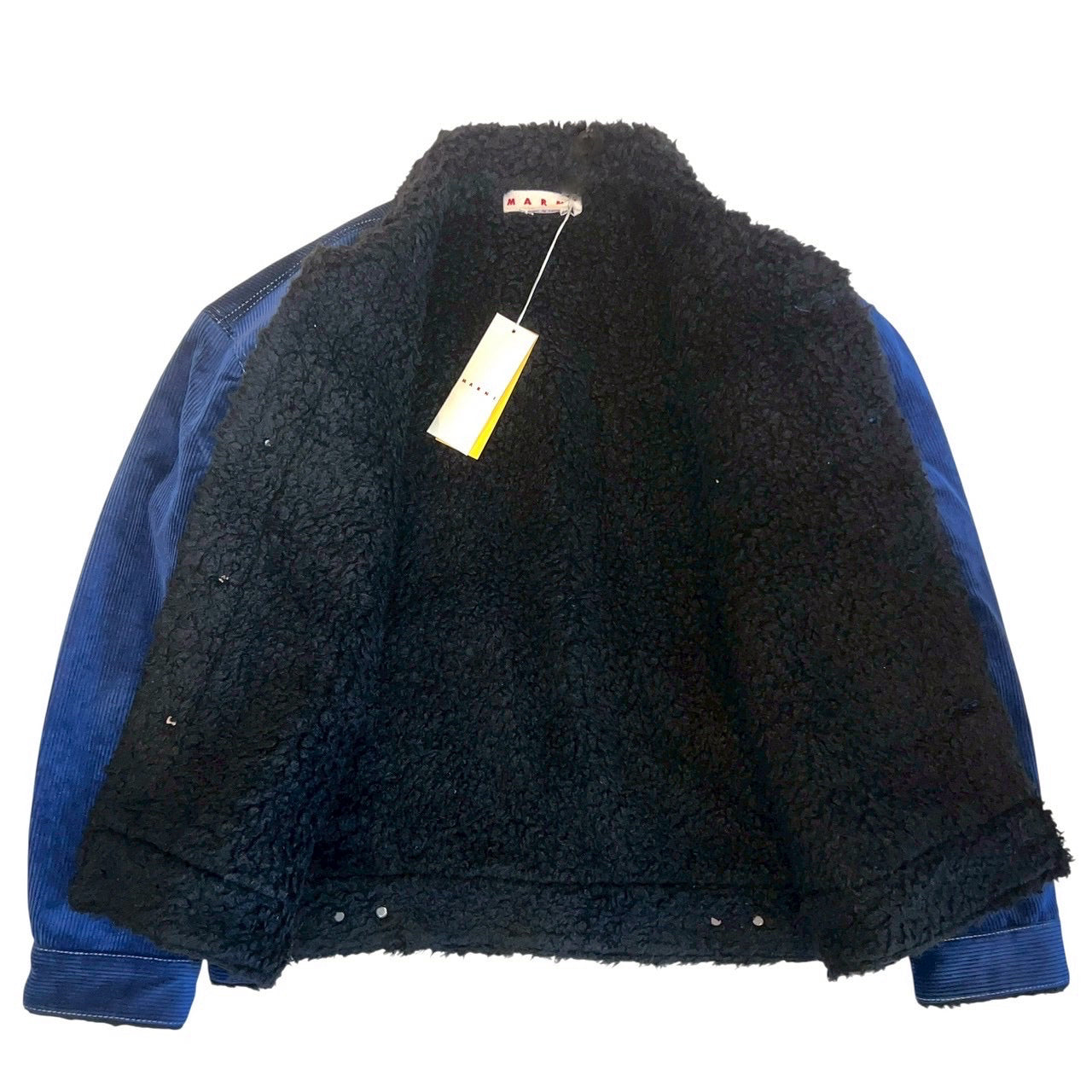 28万 新品 MARNI コーデュロイ ファージャケット 青黒 イタリア製