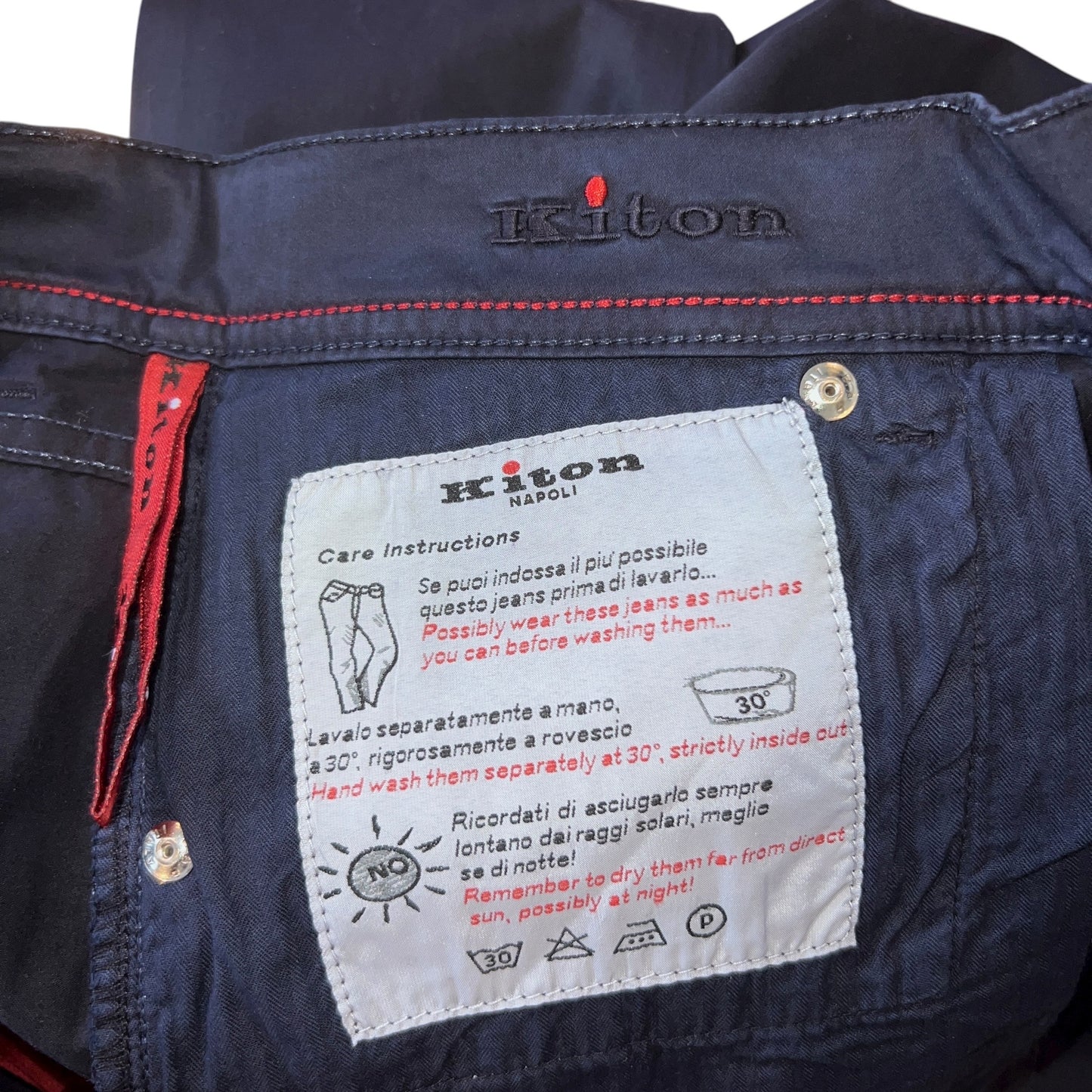 19万 新品 Kiton 総手縫い 定番 ウォッシュド紺 5ポケ パンツ 32