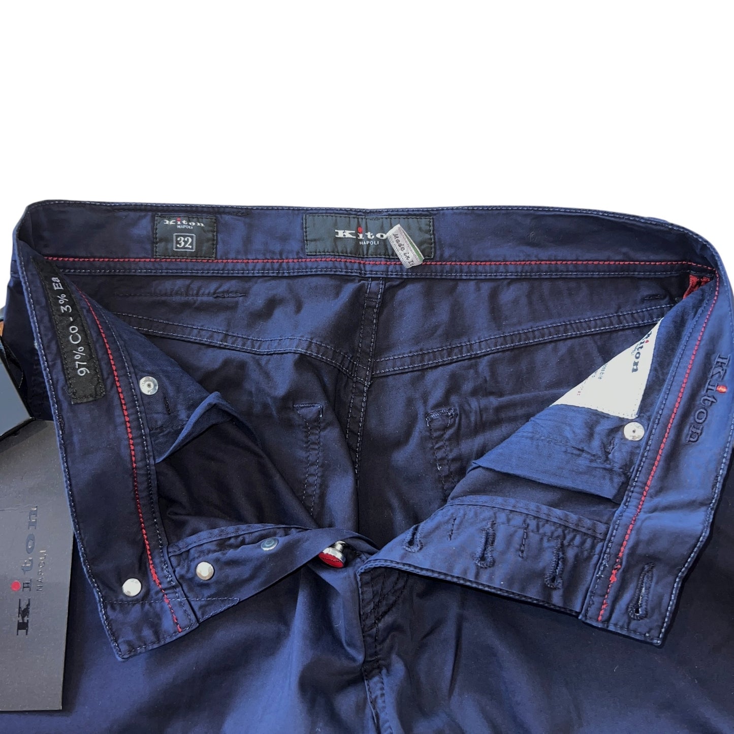 19万 新品 Kiton 総手縫い 定番 ウォッシュド紺 5ポケ パンツ 32