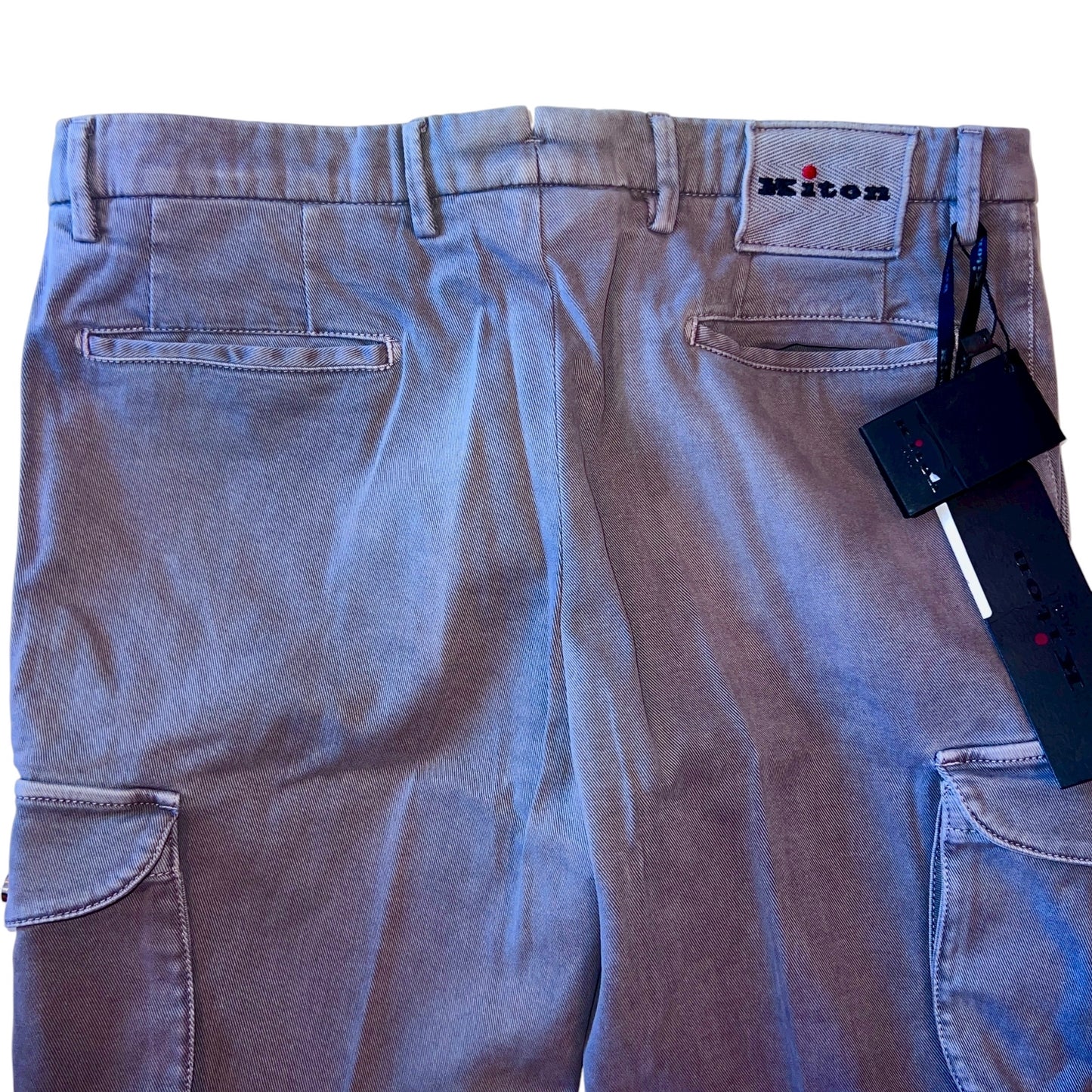 21万 新品 Kiton 総手縫い 妙味 アッシュド紫グレー カーゴパンツ 32
