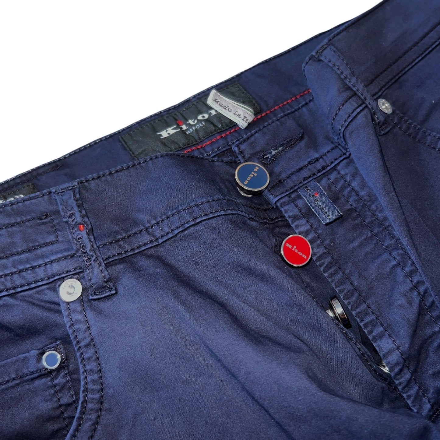 19万 新品 Kiton 総手縫い 定番 ウォッシュド紺 5ポケ パンツ 32