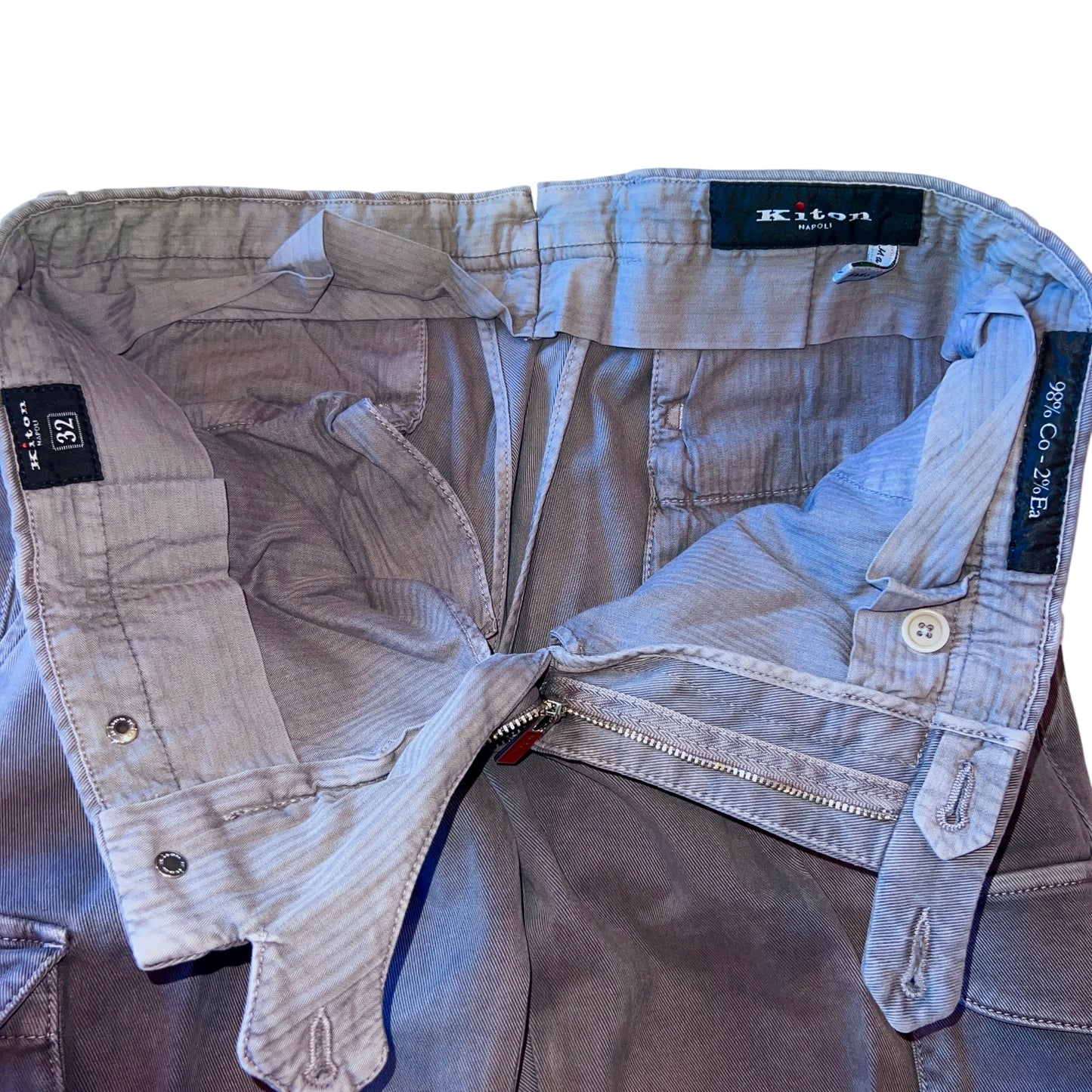 21万 新品 Kiton 総手縫い 妙味 アッシュド紫グレー カーゴパンツ 32