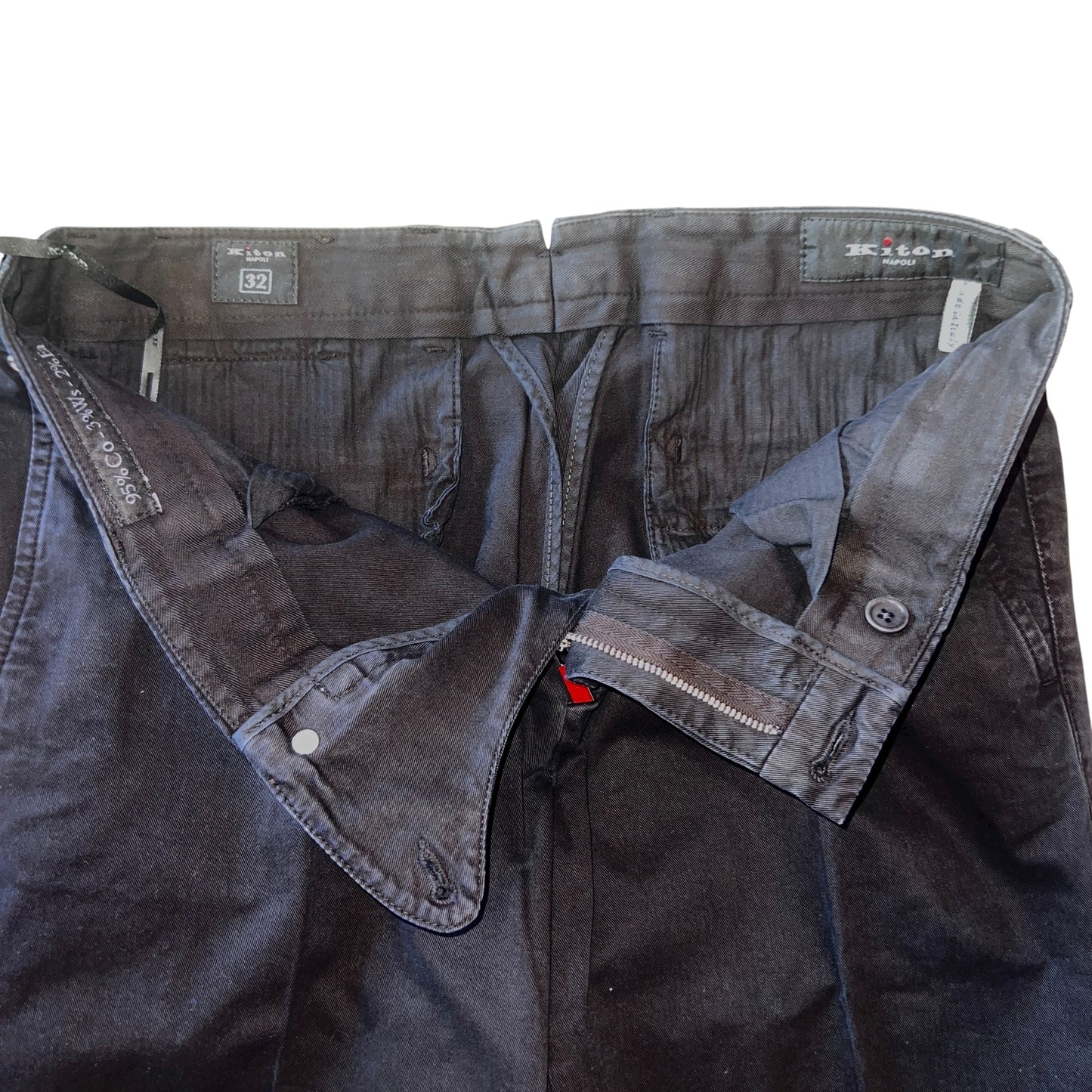 23万 新品 Kiton 総手縫い カシミア混 ウォッシュドブラック パンツ 32