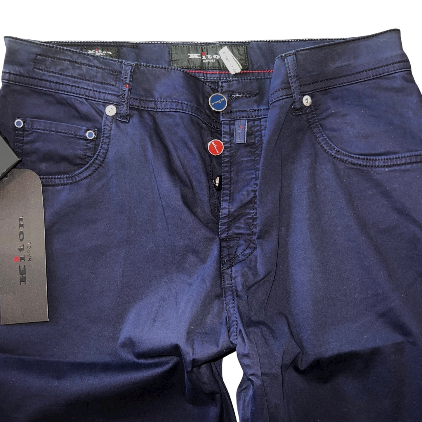 19万 新品 Kiton 総手縫い 定番 ウォッシュド紺 5ポケ パンツ 32