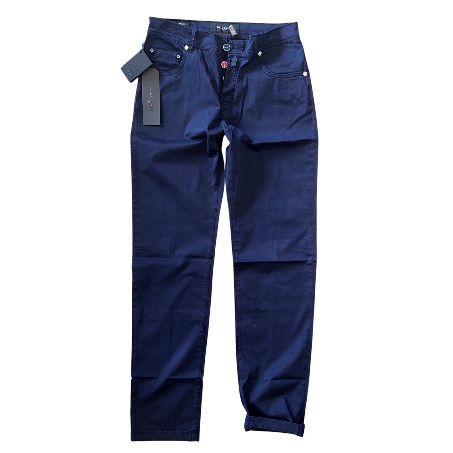 19万 新品 Kiton 総手縫い 定番 ウォッシュド紺 5ポケ パンツ 32