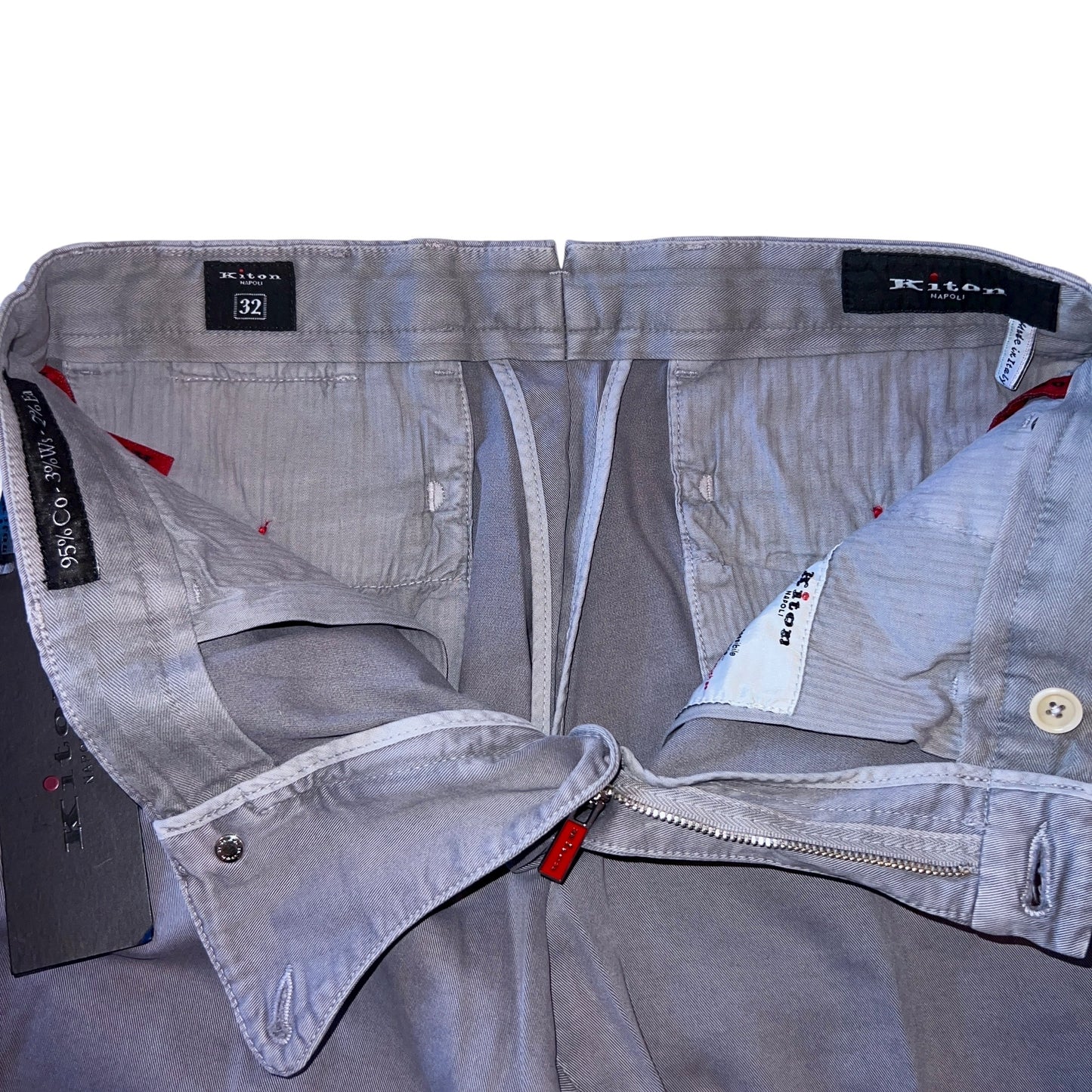 23万 新品 Kiton 総手縫い 妙味 アッシュド紫グレー チノパンツ 32