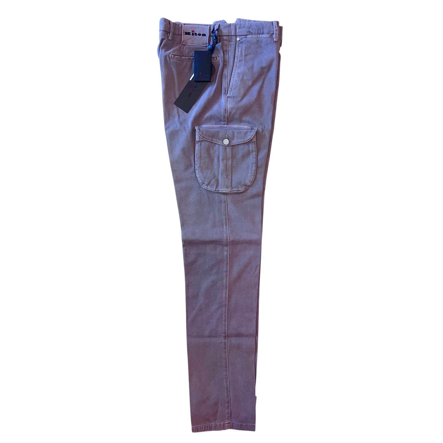 21万 新品 Kiton 総手縫い 妙味 アッシュド紫グレー カーゴパンツ 32