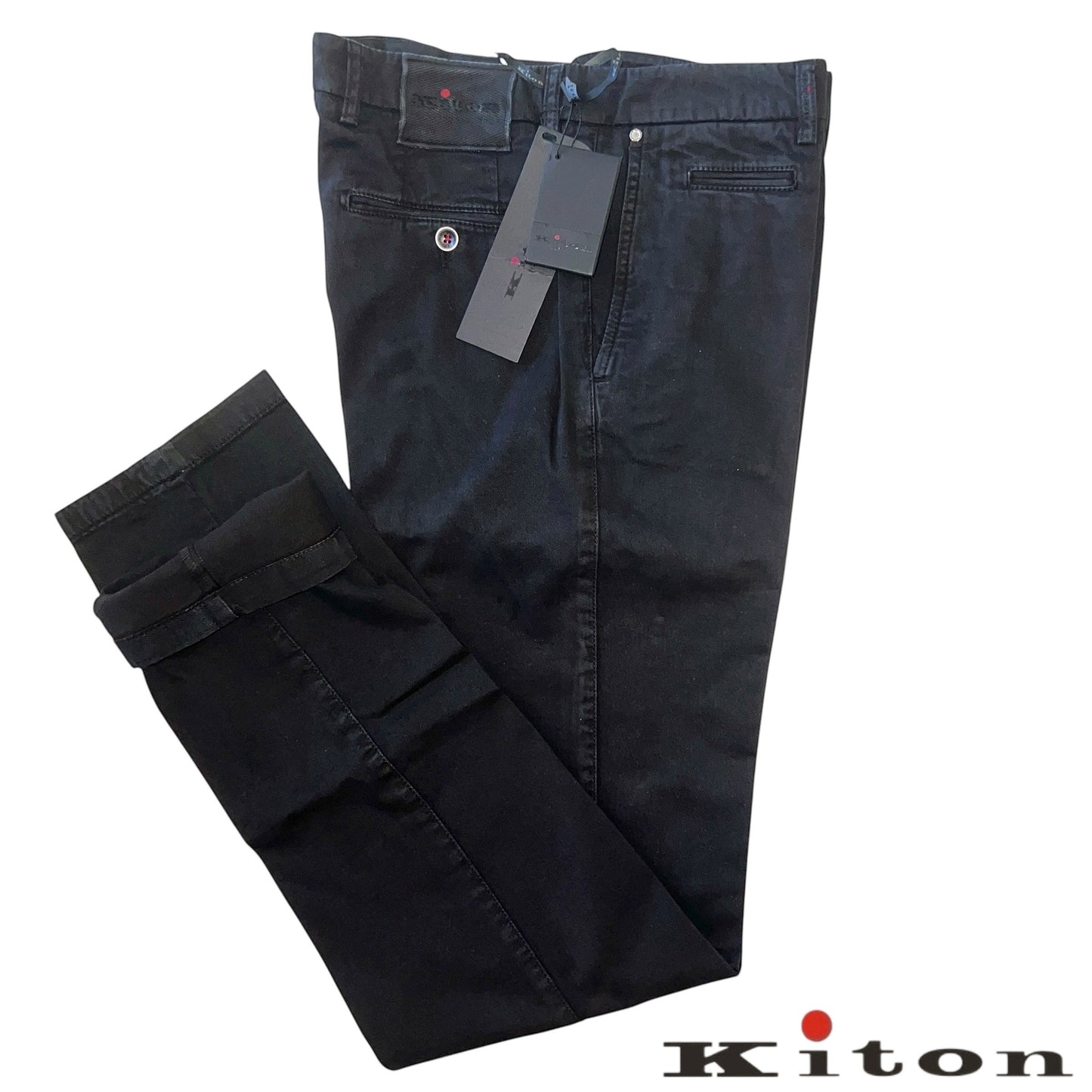 23万 新品 Kiton 総手縫い カシミア混 ウォッシュドブラック パンツ 32