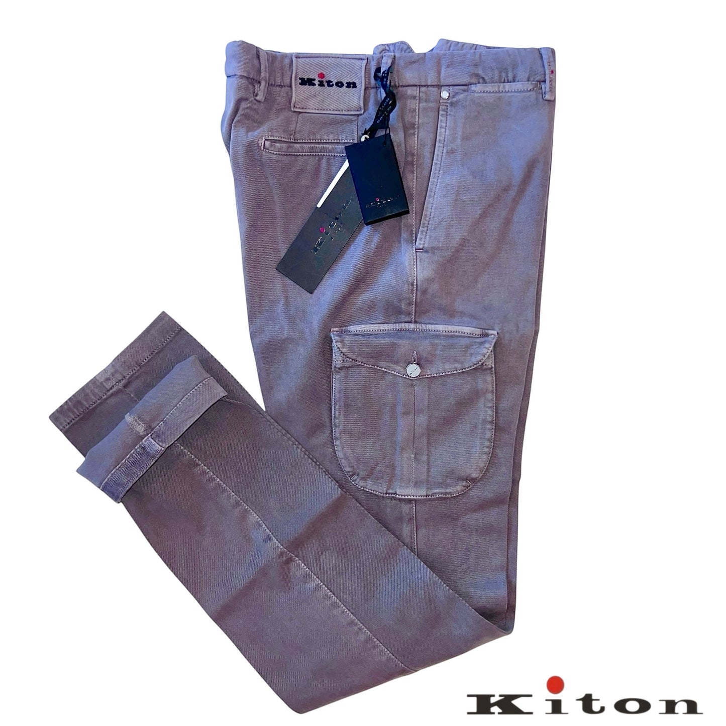 21万 新品 Kiton 総手縫い 妙味 アッシュド紫グレー カーゴパンツ 32