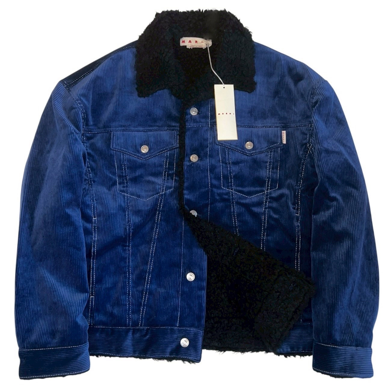 28万 新品 MARNI コーデュロイ ファージャケット 青黒 イタリア製