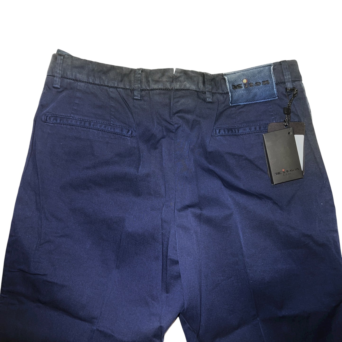 19万 新品 Kiton 総手縫い 洗い ダークブルー チノ パンツ 32