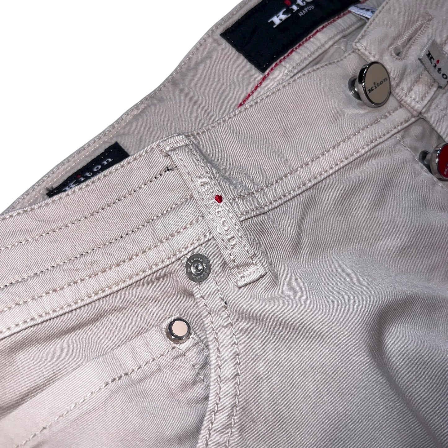 19万 新品 Kiton 総手縫い ウォッシュド グレージュ パンツ 32