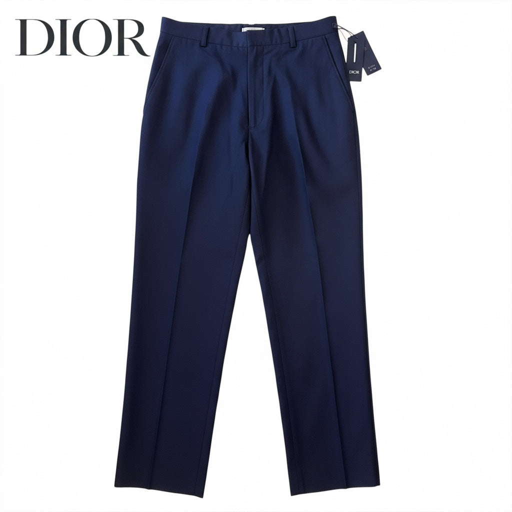 RRP$2500［new］ DIOR Silk Cotton Leather Pants DeepBlue 50