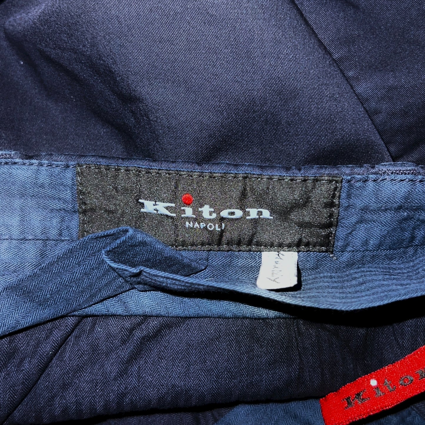 19万 新品 Kiton 総手縫い 洗い ダークブルー チノ パンツ 32