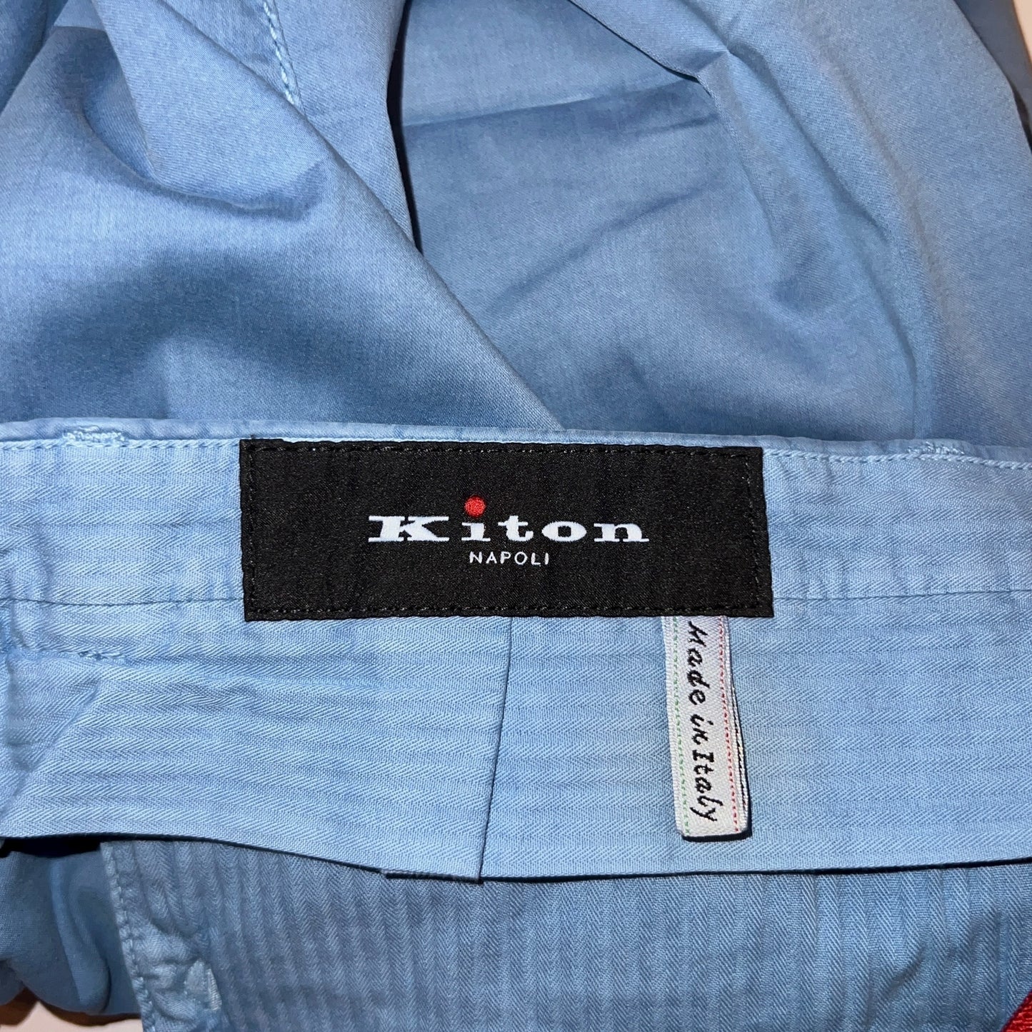 22万 新品 Kiton 総手縫い シルク スカイブルー チノ パンツ 32