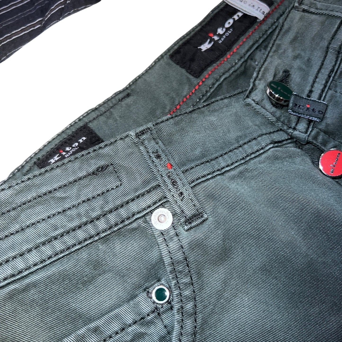 19万 新品 Kiton 総手縫い グリーングレー リヨセル 5ポケット パンツ