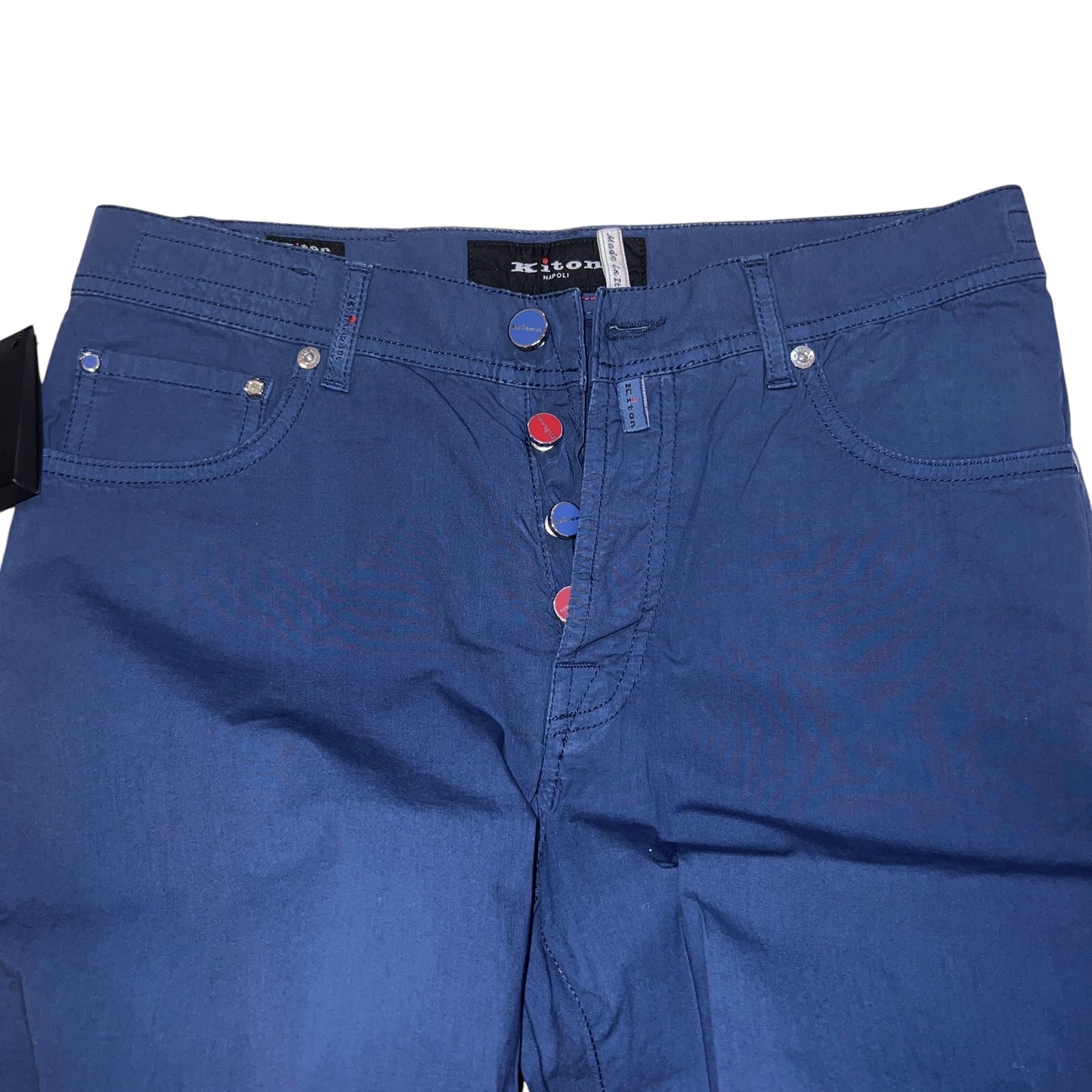 19万 新品 Kiton 総手縫い 鉄青グレーブルー 5ポケ パンツ 32