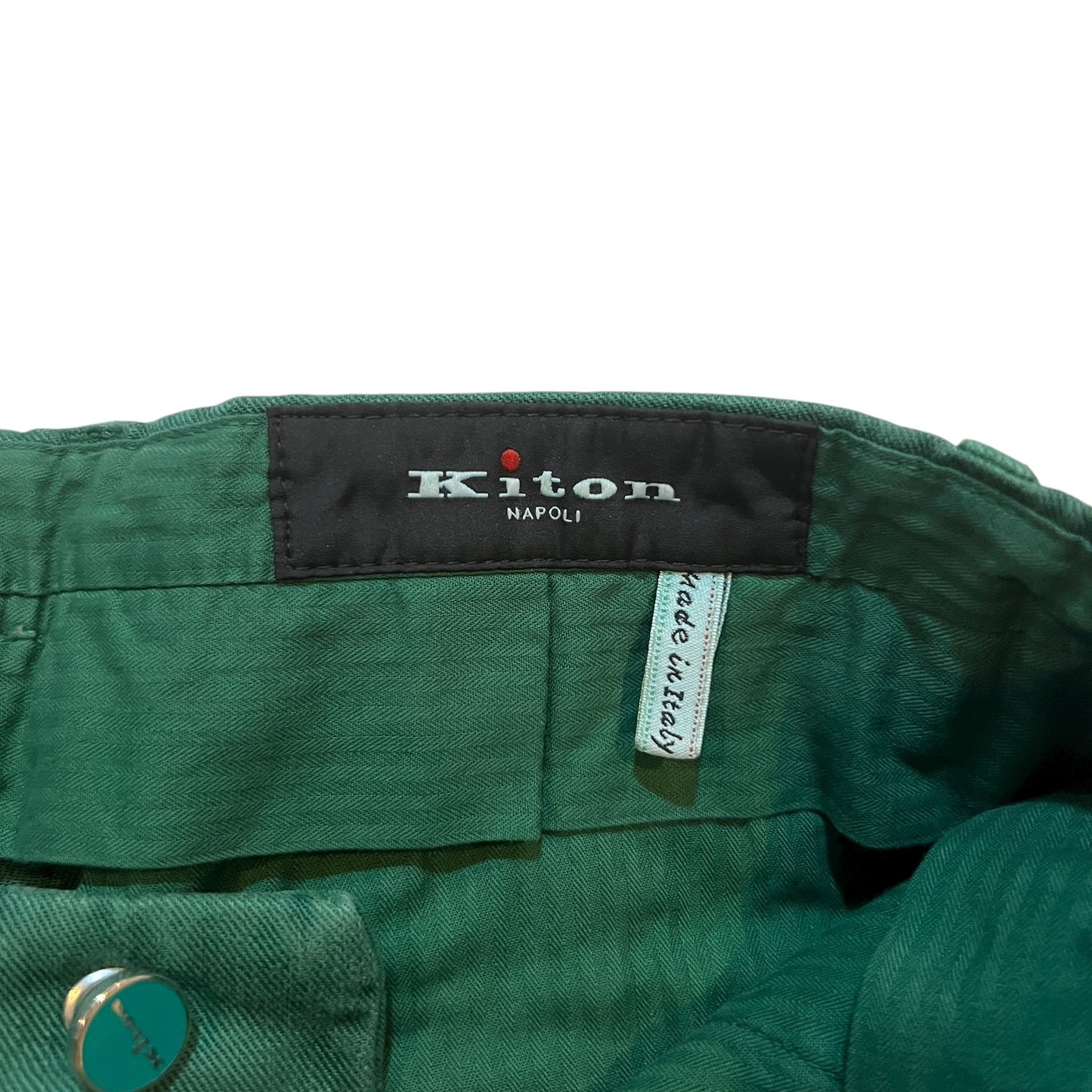 27万 新品 Kiton 総手縫い グリーン コットンリネン 5ポケット パンツ
