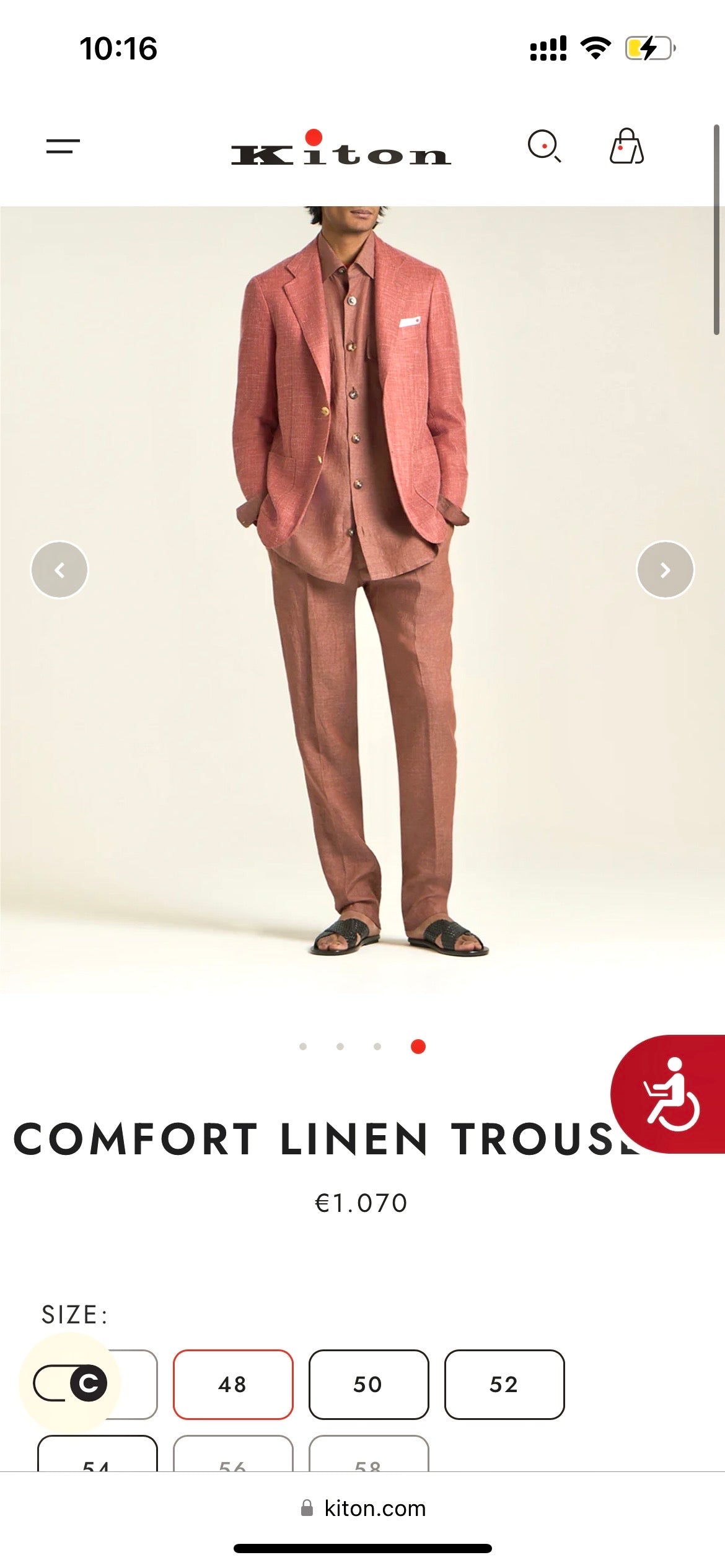 20万 新品 Kiton 総手縫い コーラルピンク 5ポケット パンツ 32