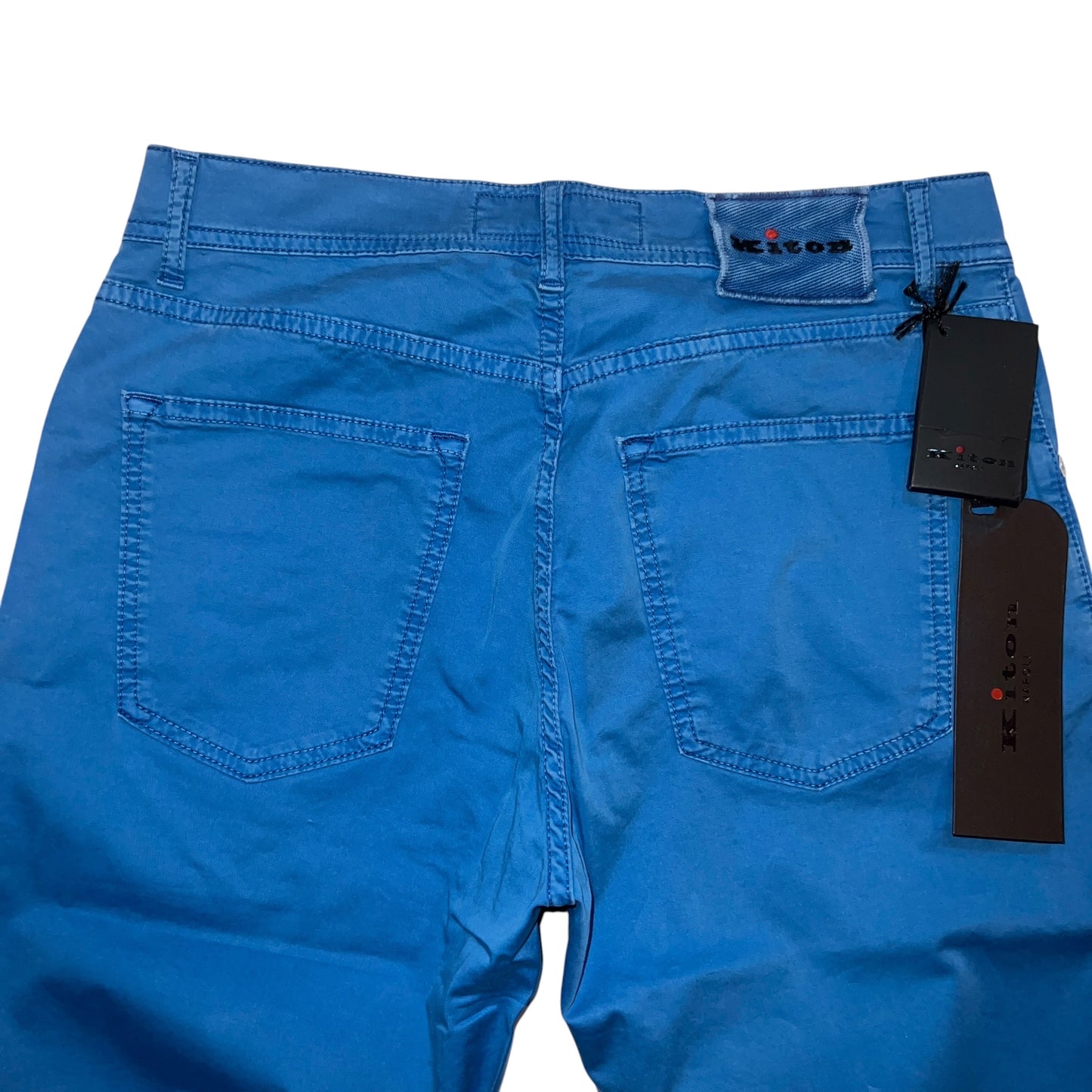 19万 新品 Kiton 総手縫い ウォッシュドスカイエメラルド パンツ 32