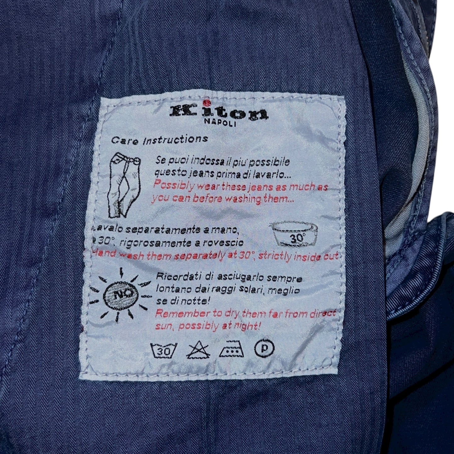 28万 新品 Kiton 総手縫い カシミア 暗ブルー スラックス パンツ 32