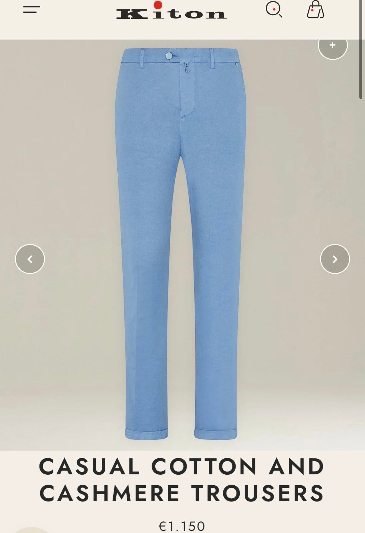 22万 新品 Kiton 総手縫い シルク スカイブルー チノ パンツ 32