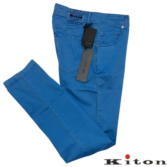 19万 新品 Kiton 総手縫い ウォッシュドスカイエメラルド パンツ 32